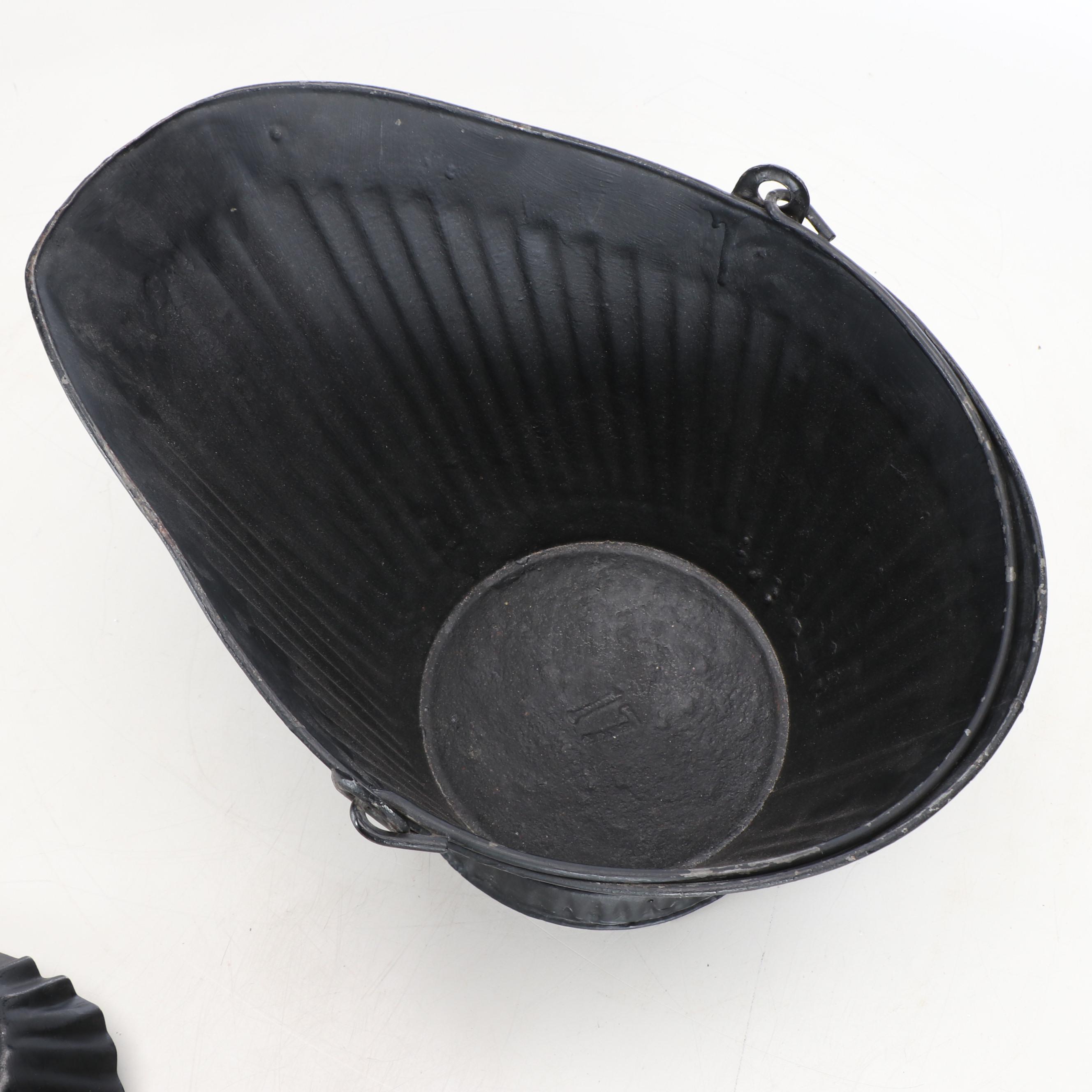 Federal Style Wood Stool and Metal Coal Bucket