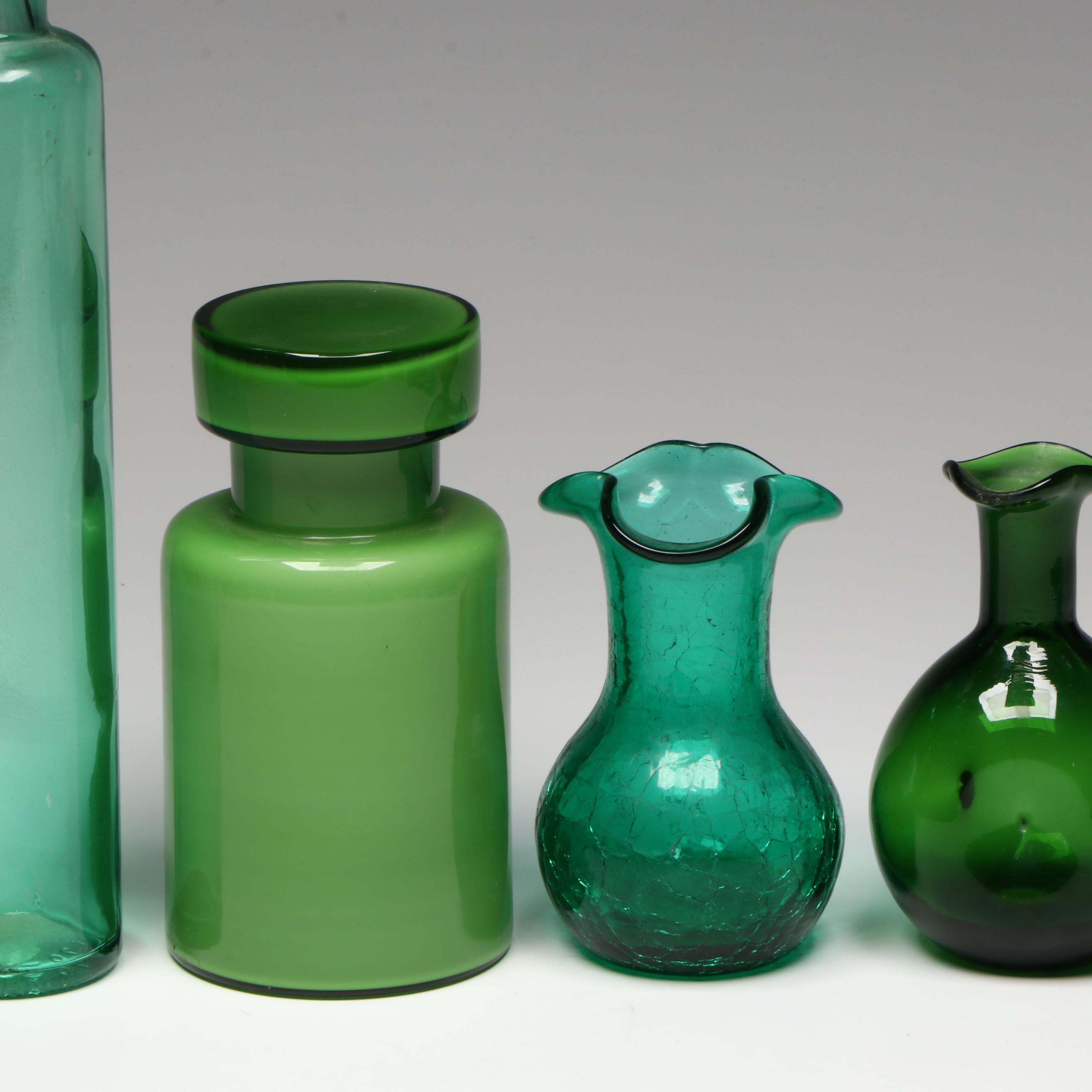 Mid Century Modern Murano Style Cased Green Glass Jar with Other Décor