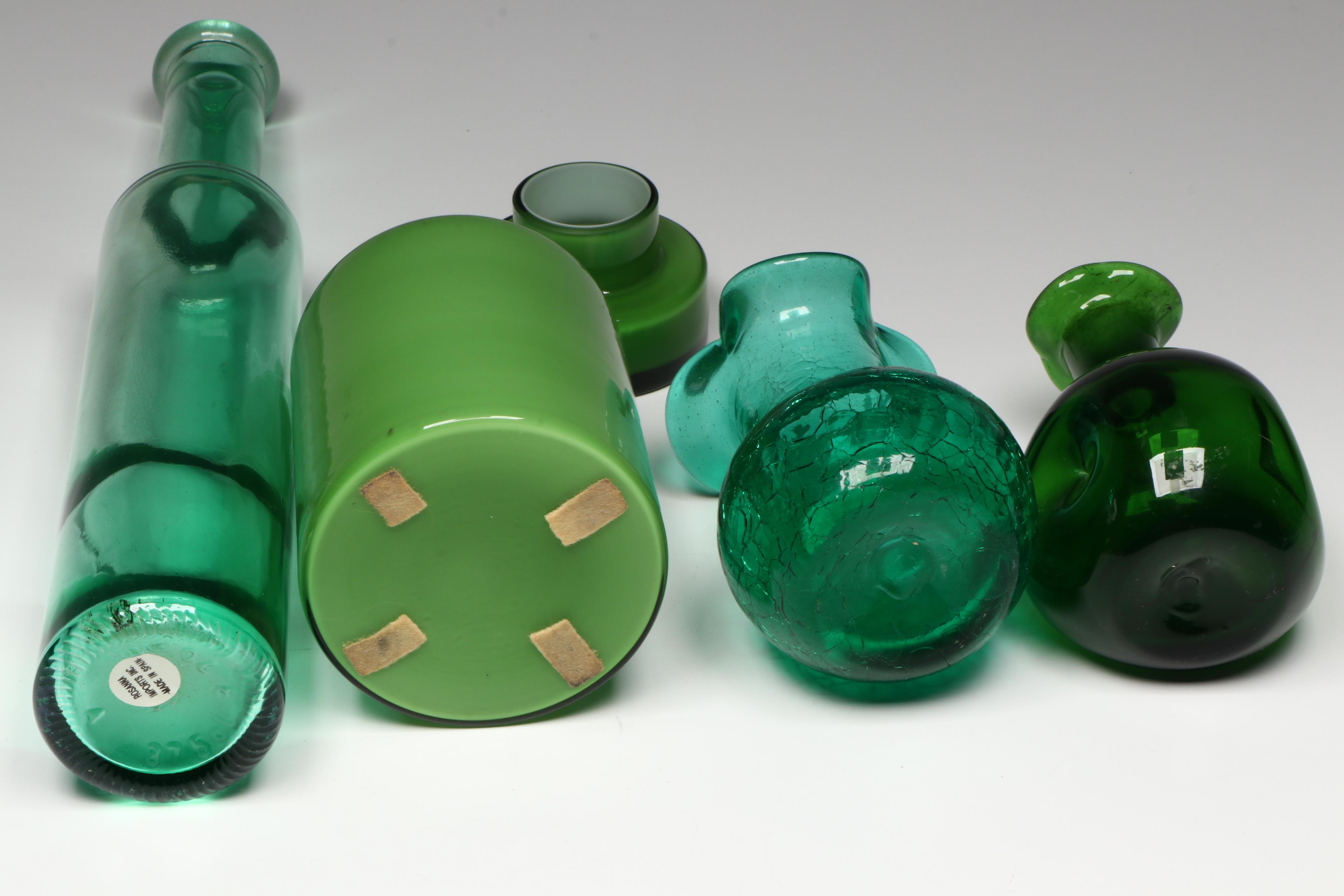 Mid Century Modern Murano Style Cased Green Glass Jar with Other Décor