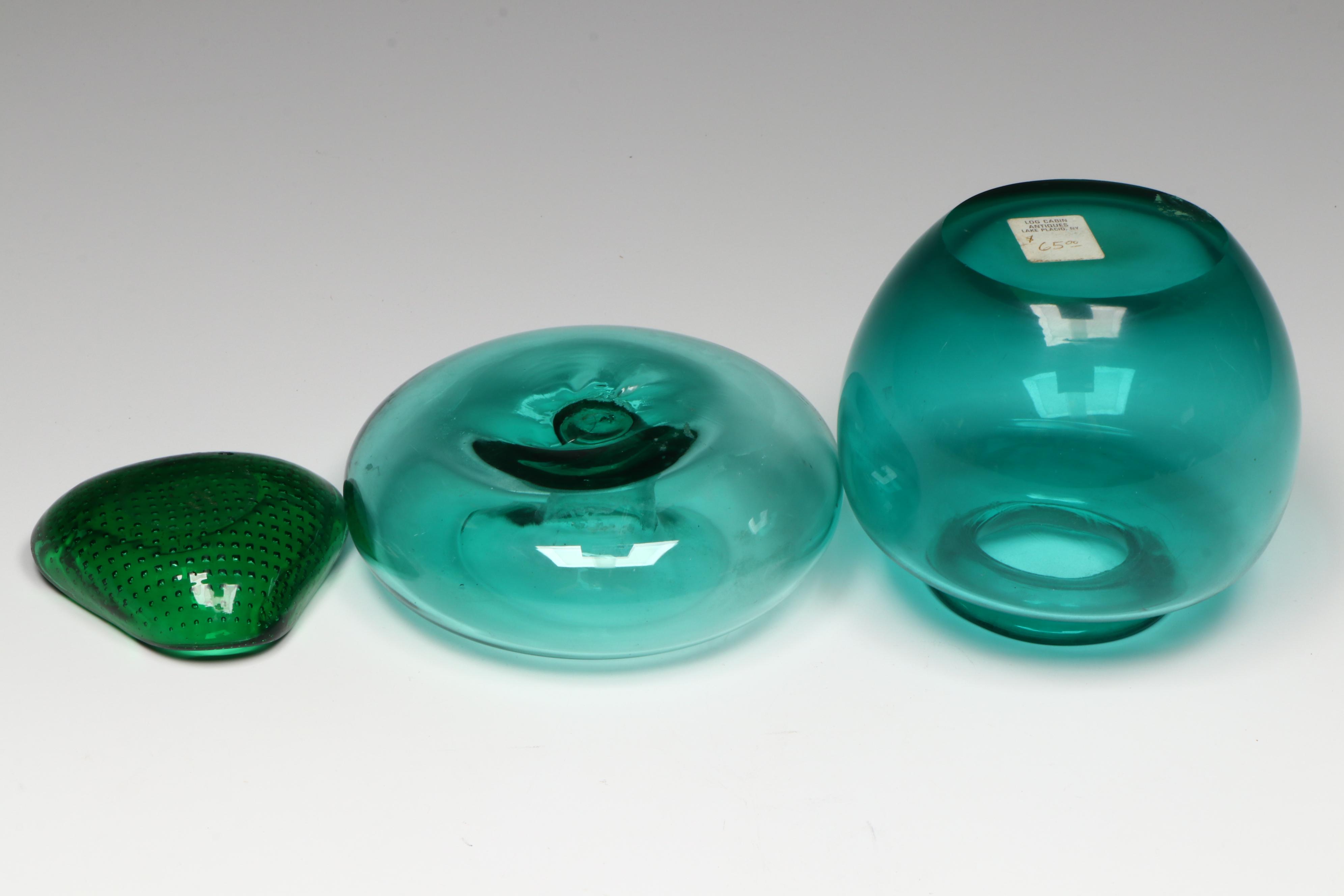 Mid Century Modern Murano Style Cased Green Glass Jar with Other Décor