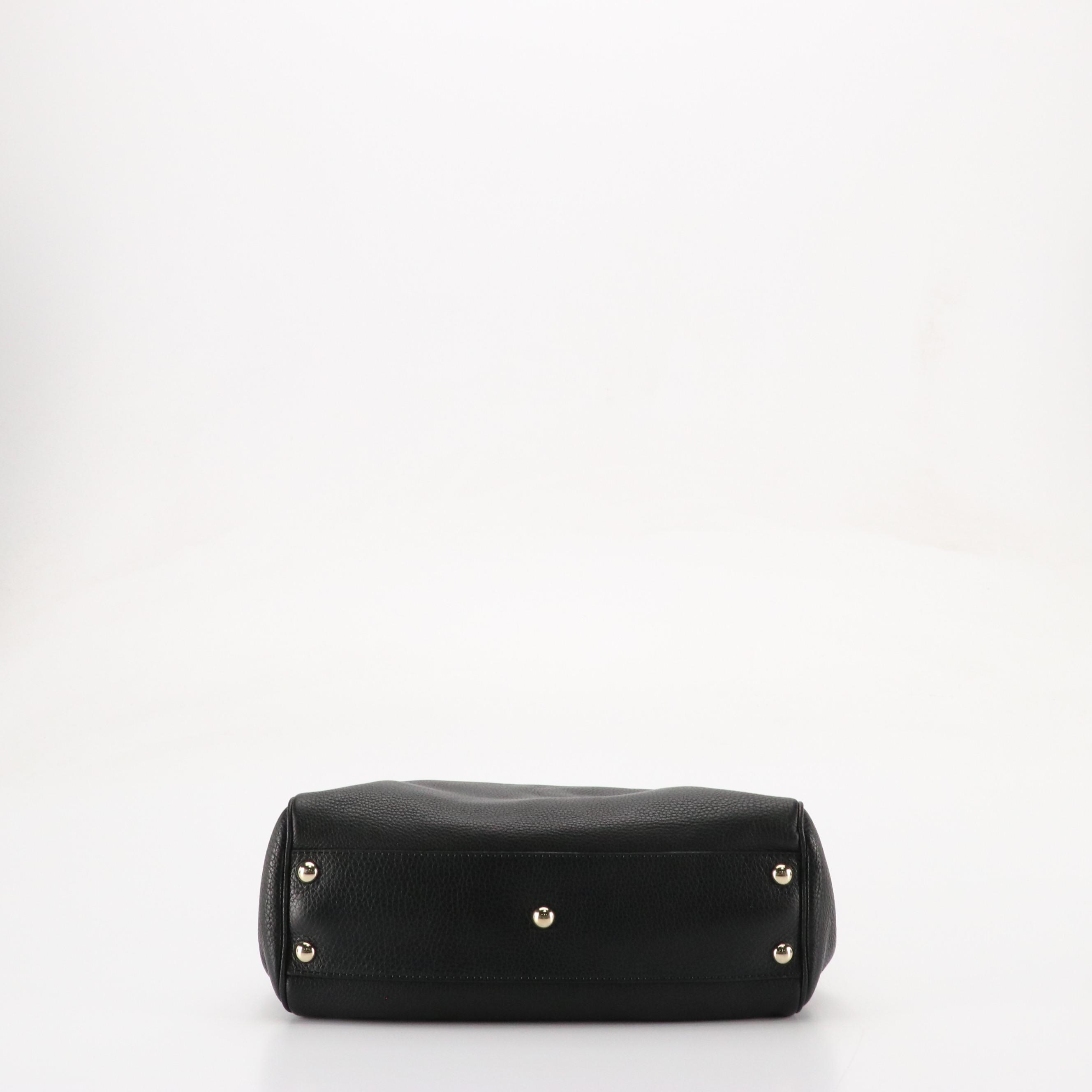 Gucci Bamboo Handle Tote in Black Grained Calfskin Leather