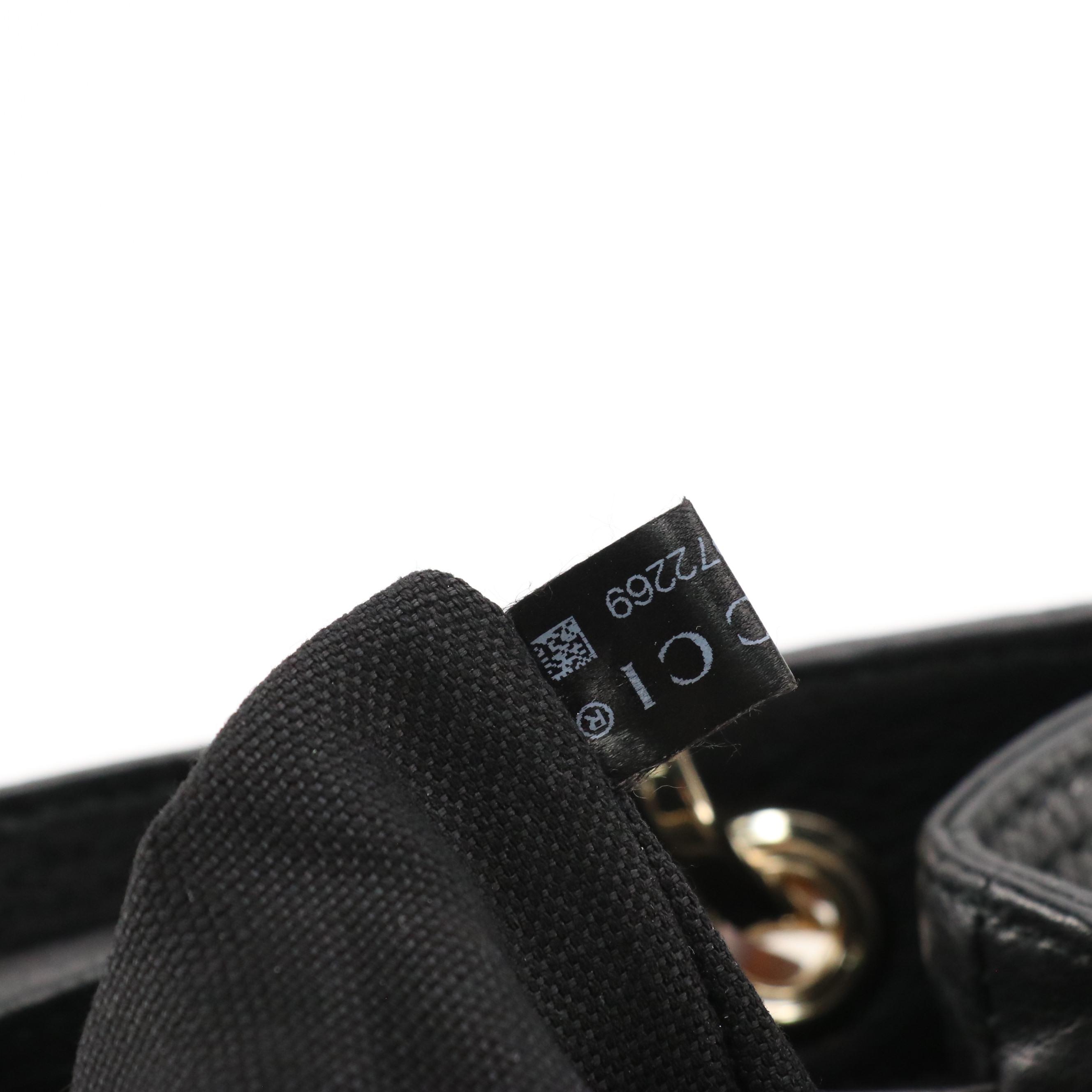 Gucci Bamboo Handle Tote in Black Grained Calfskin Leather