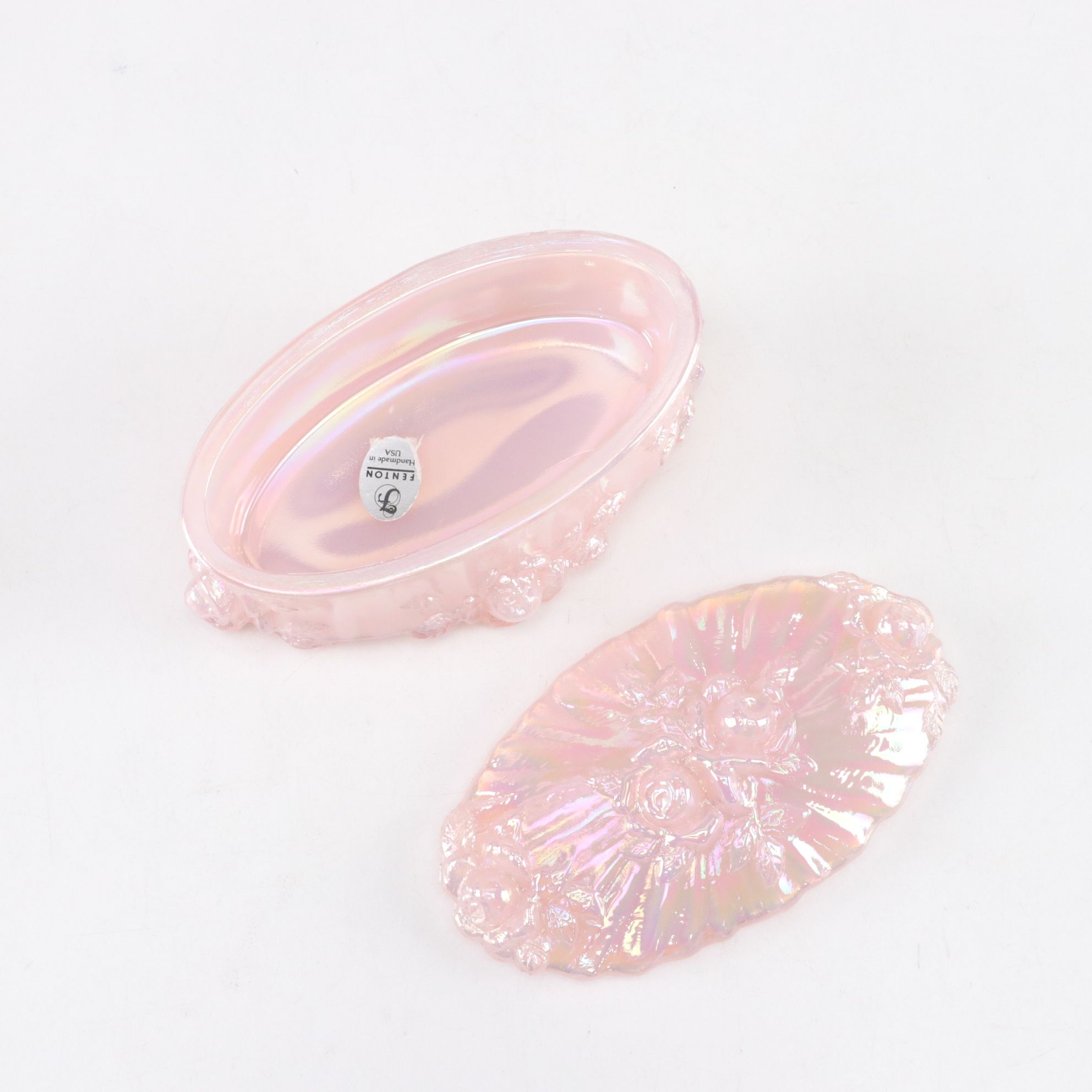 Fenton Pink Fairy Lamp, Carnival Glass Hen on Nest, Seashell Boxes & More