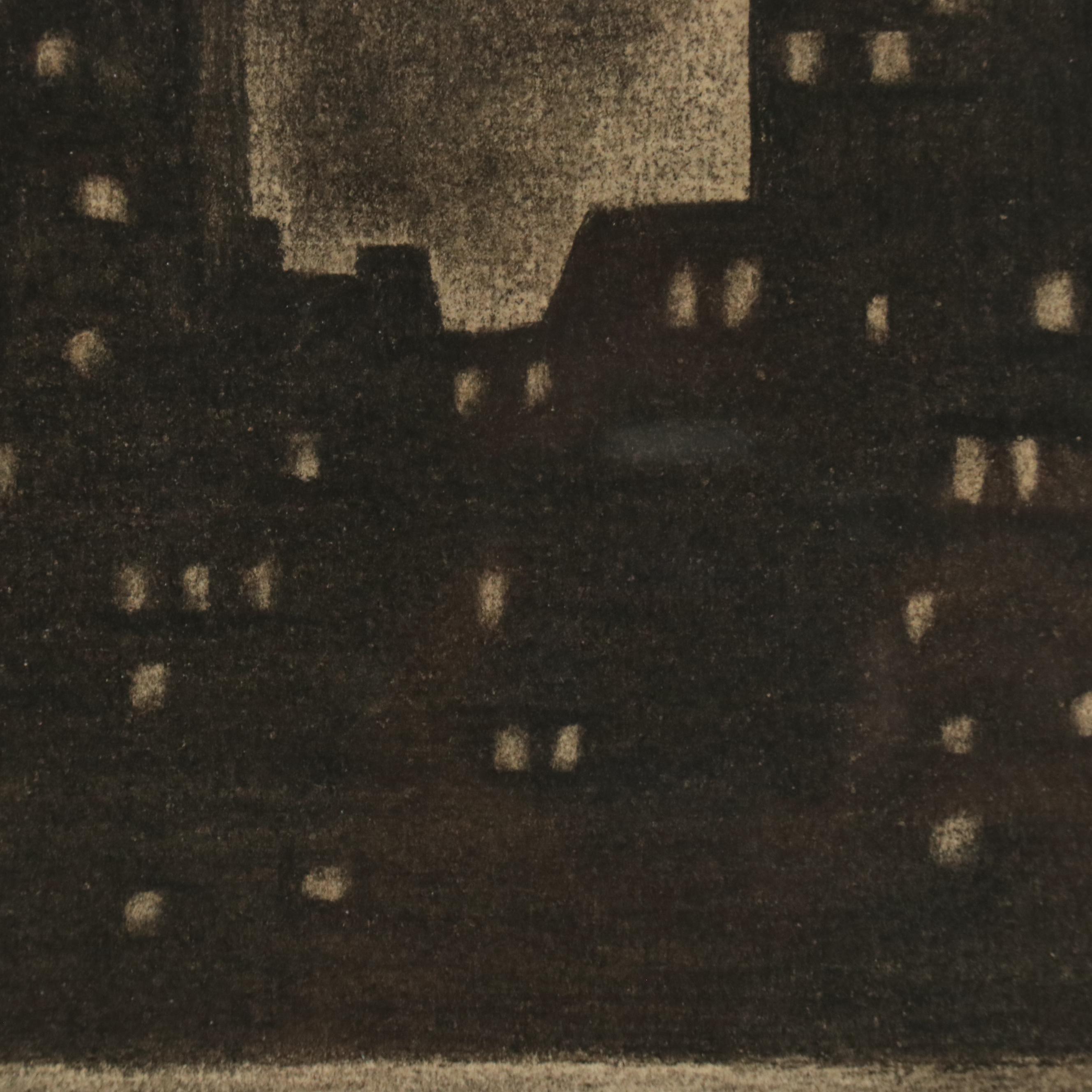 A. W. Hooker Charcoal Drawing of City Skyline on River