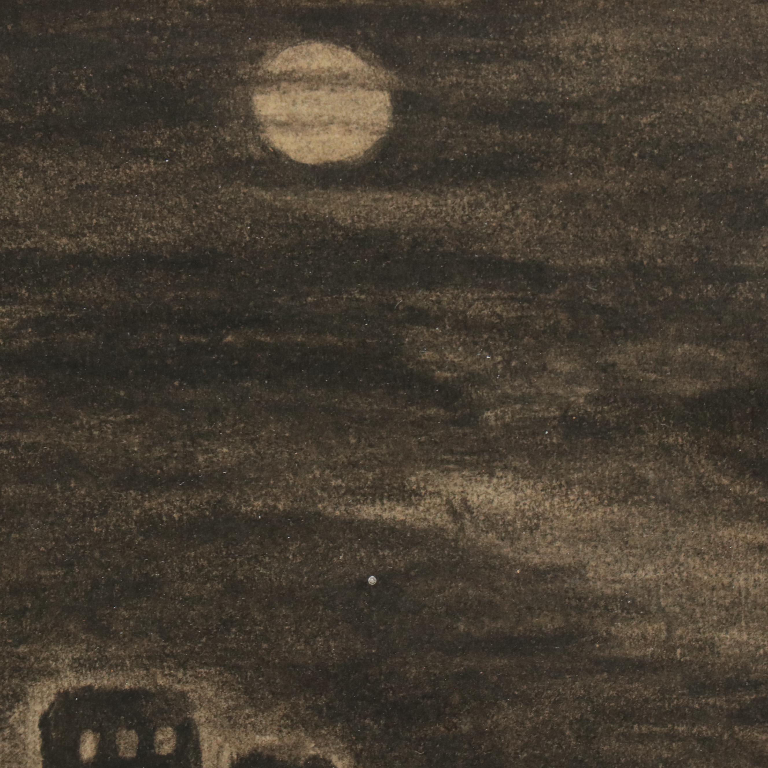 A. W. Hooker Charcoal Drawing of City Skyline on River