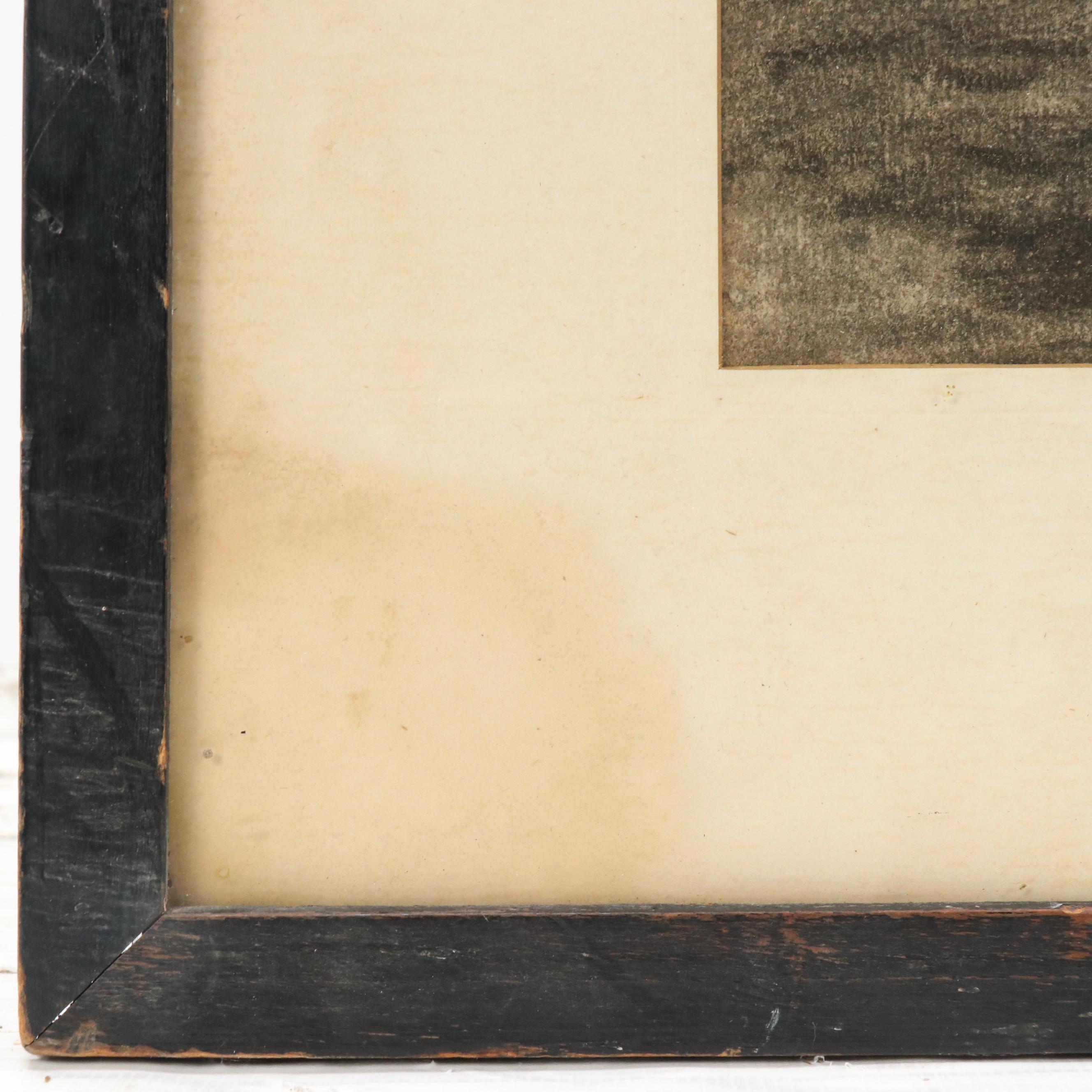 A. W. Hooker Charcoal Drawing of City Skyline on River