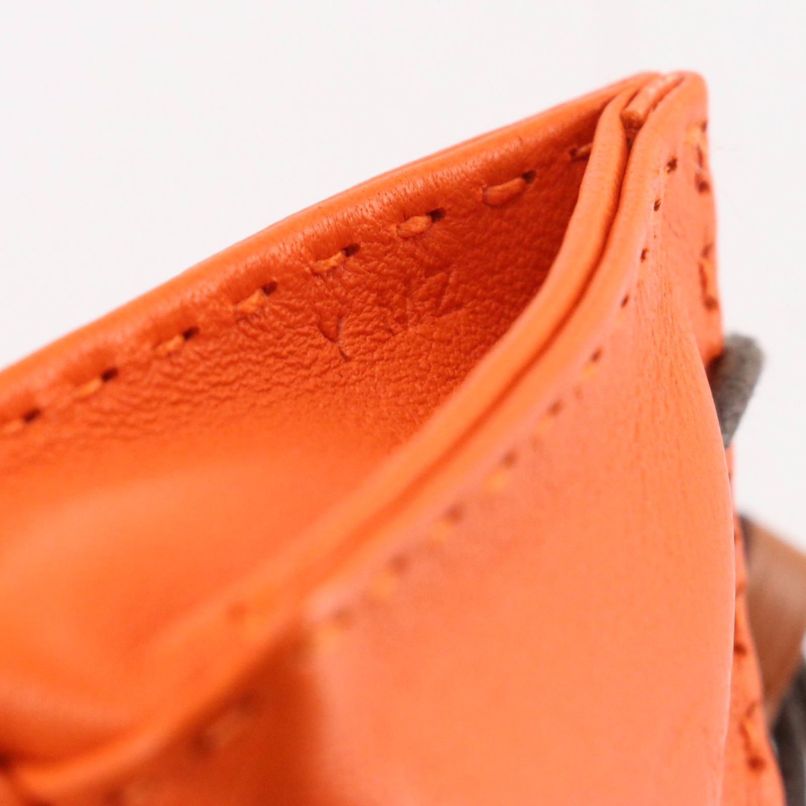 Hermès Shopping Bag Charm in Orange Milo Lambskin Leather with Box