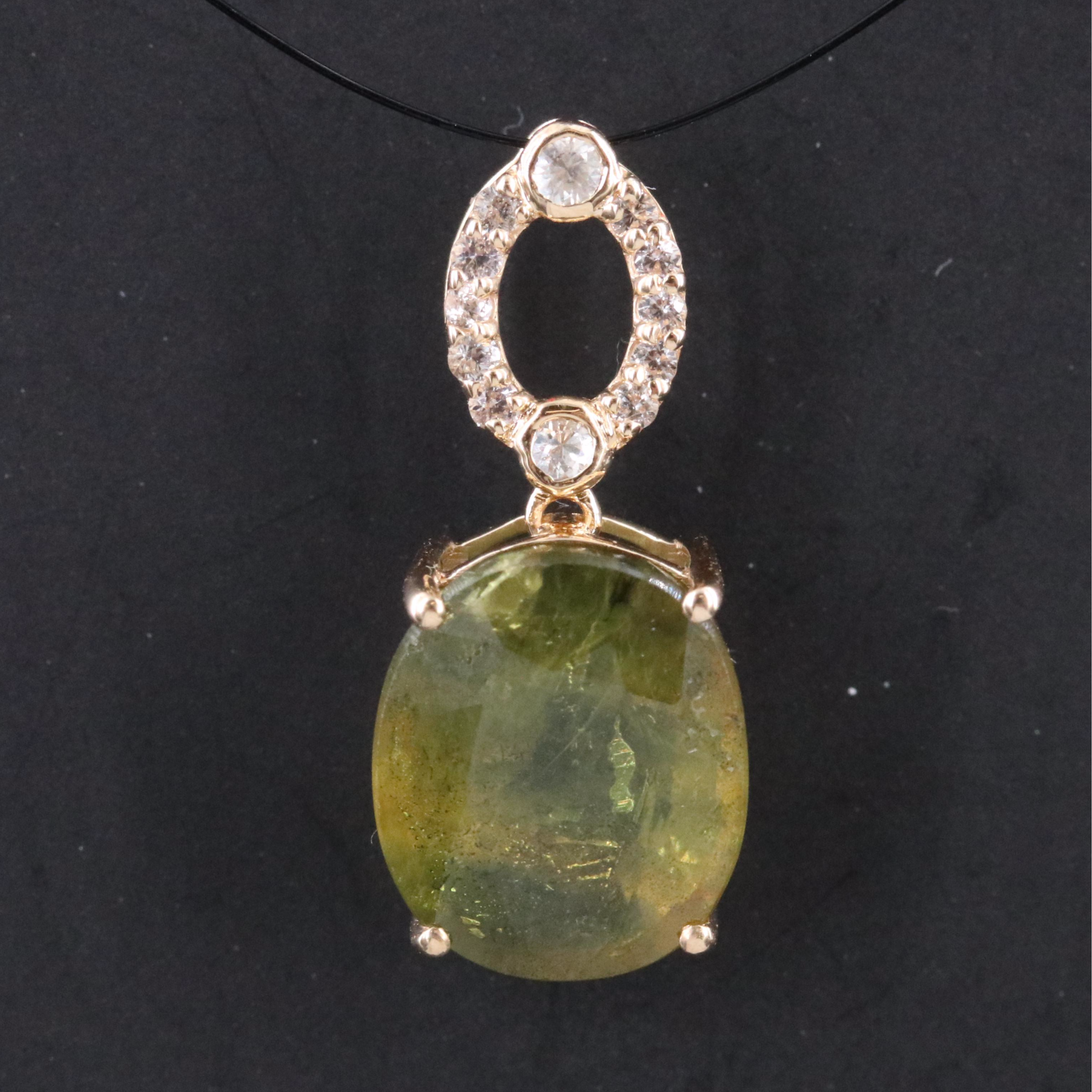 14K  Green Sapphire and White Sapphire Pendant