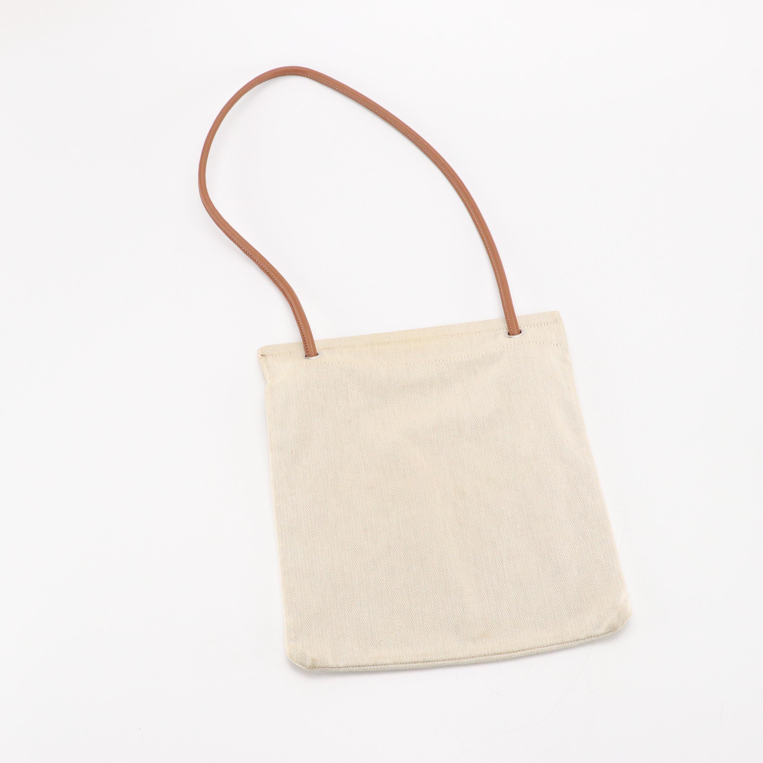 Hermès Aline Grooming Bag in Herringbone Canvas and Brown Leather