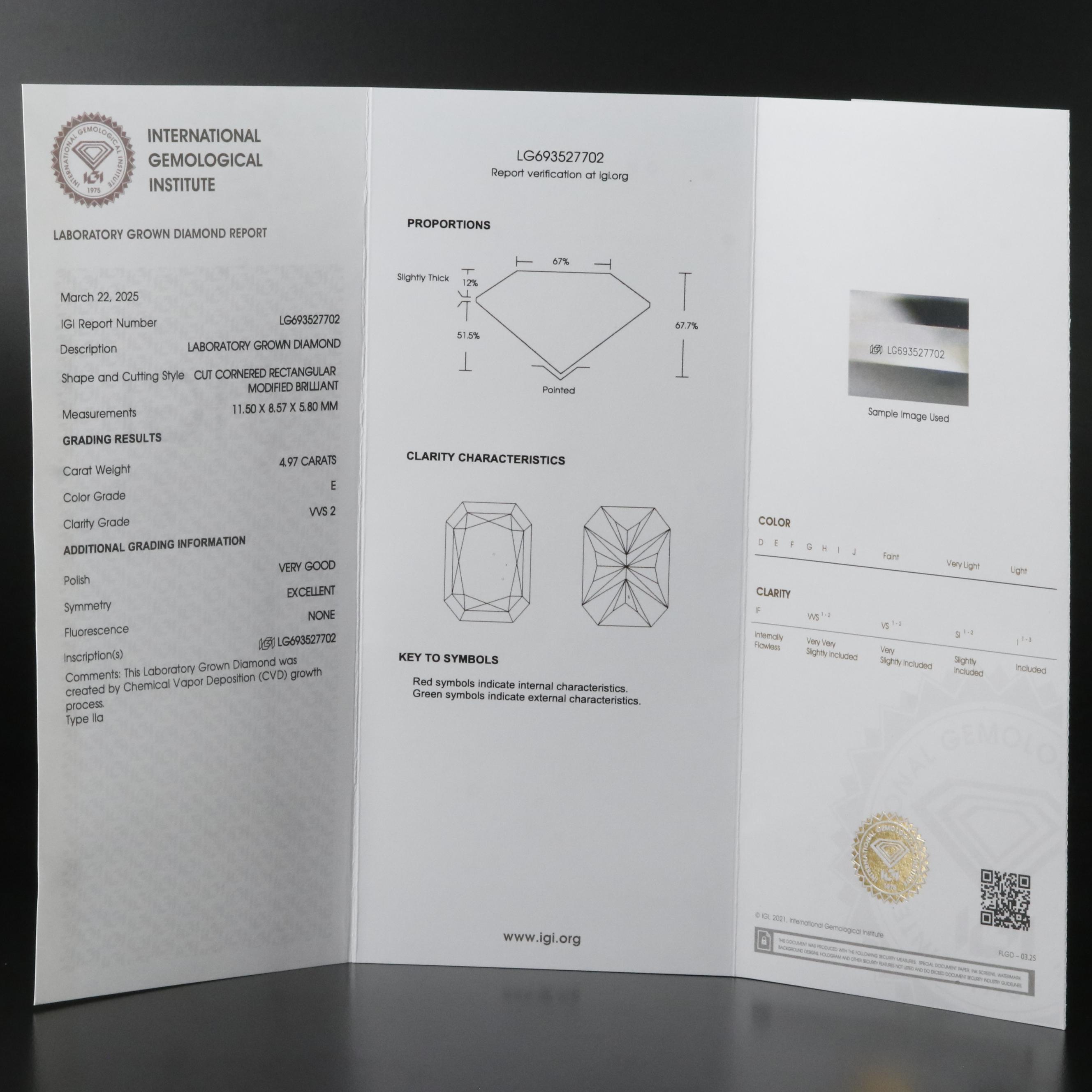 Loose 4.97 CT Lab Grown Diamond with IGI Report