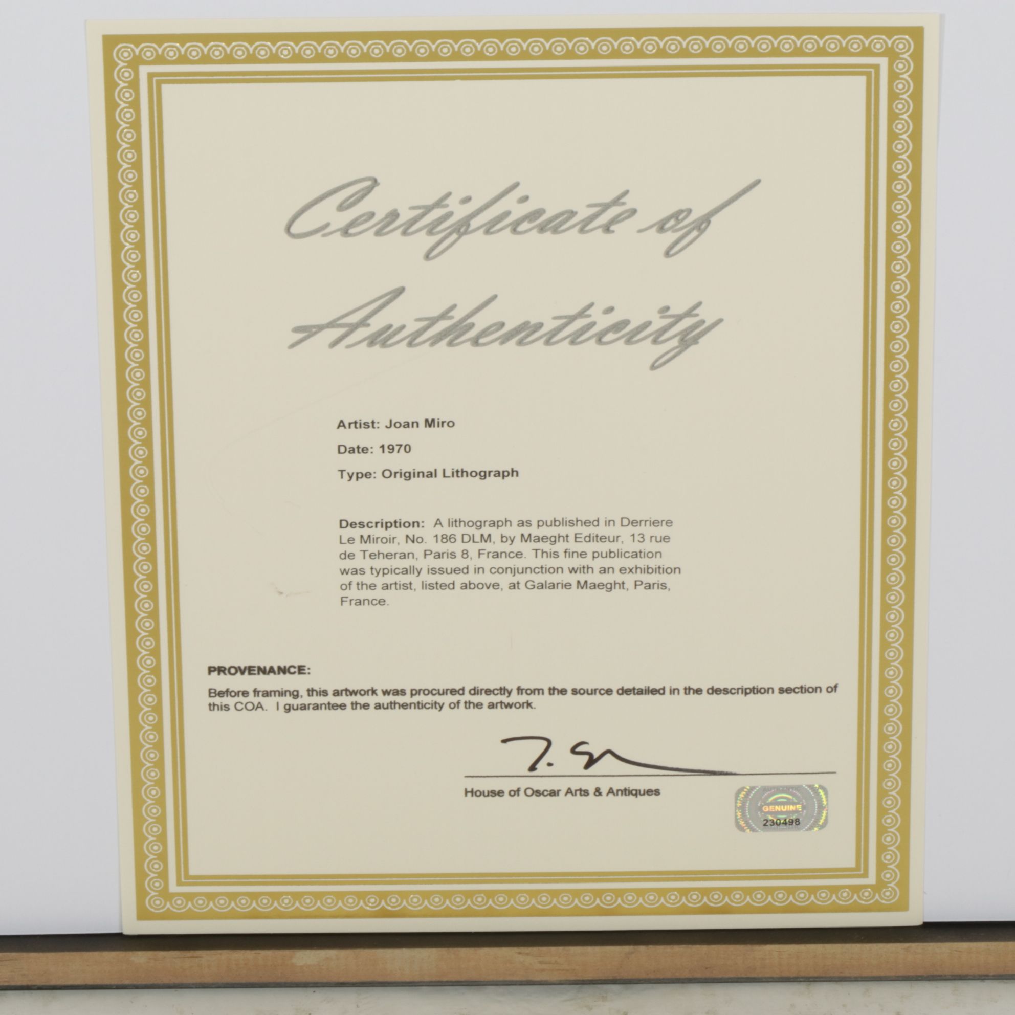 Joan Miró Color Lithograph Cover of "Derrière le Miroir," 1970