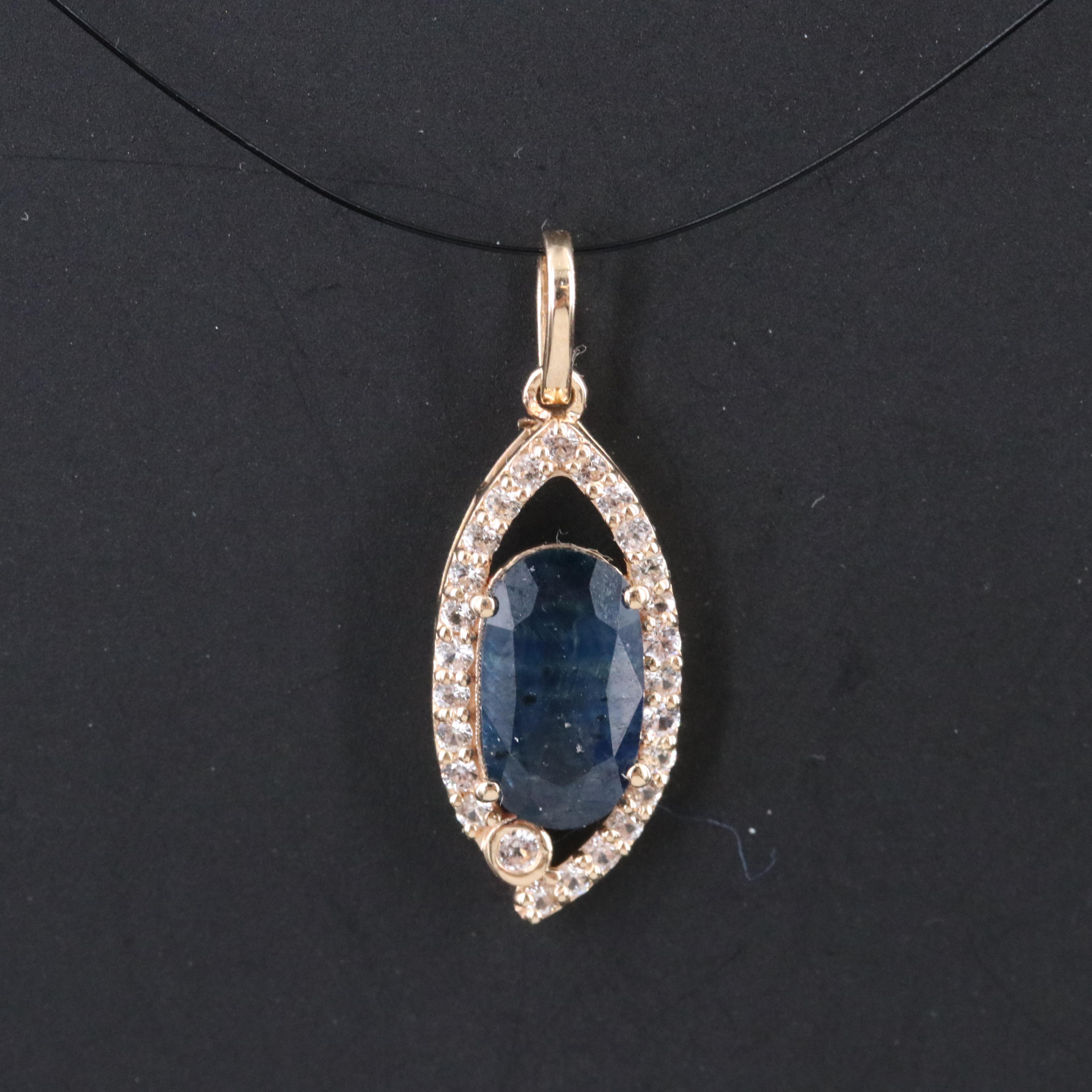 14K Blue and White Sapphire Pendant