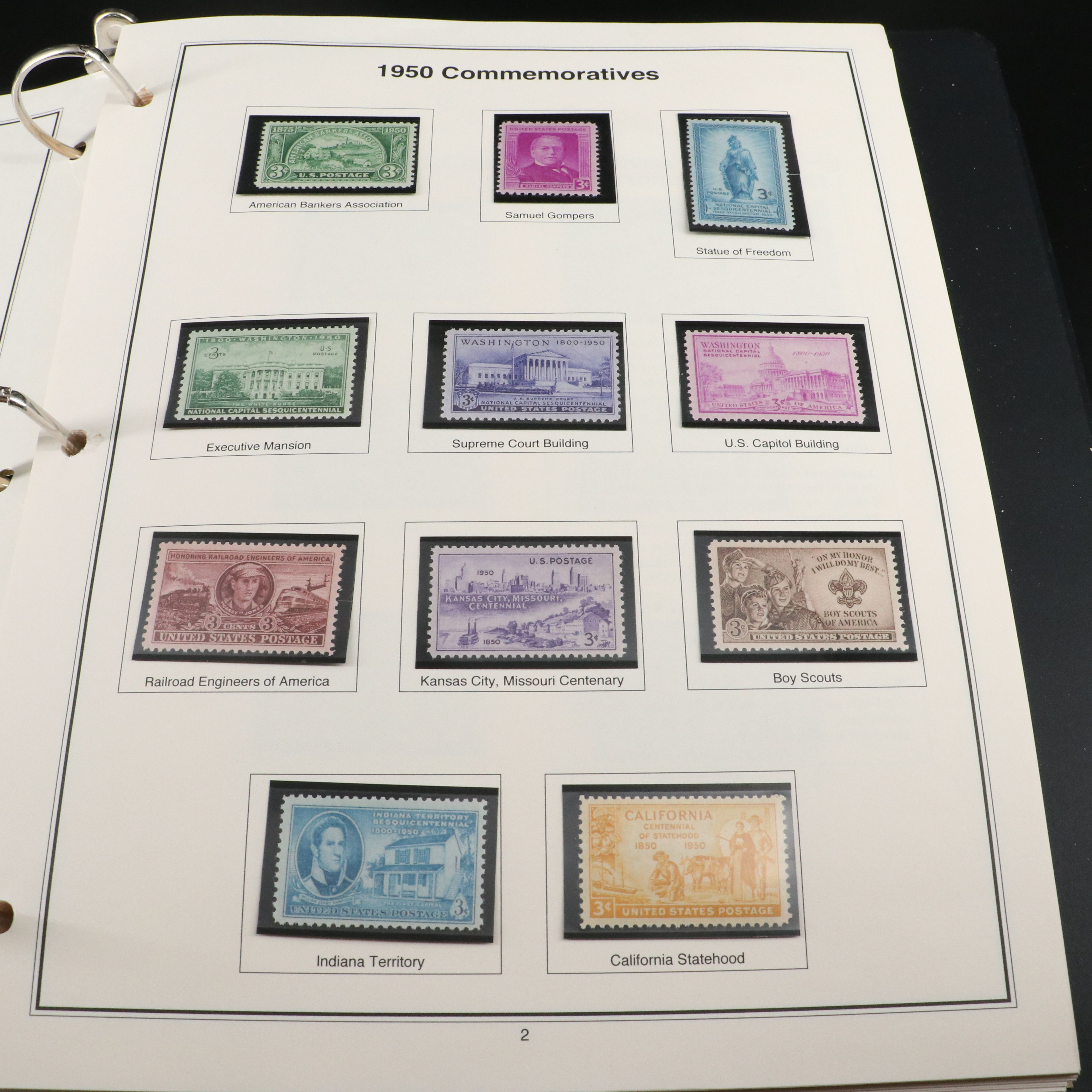 2 Stamp Albums with Mint Stamps, Moon Landing and 1950-1959 Commemorative Stamps