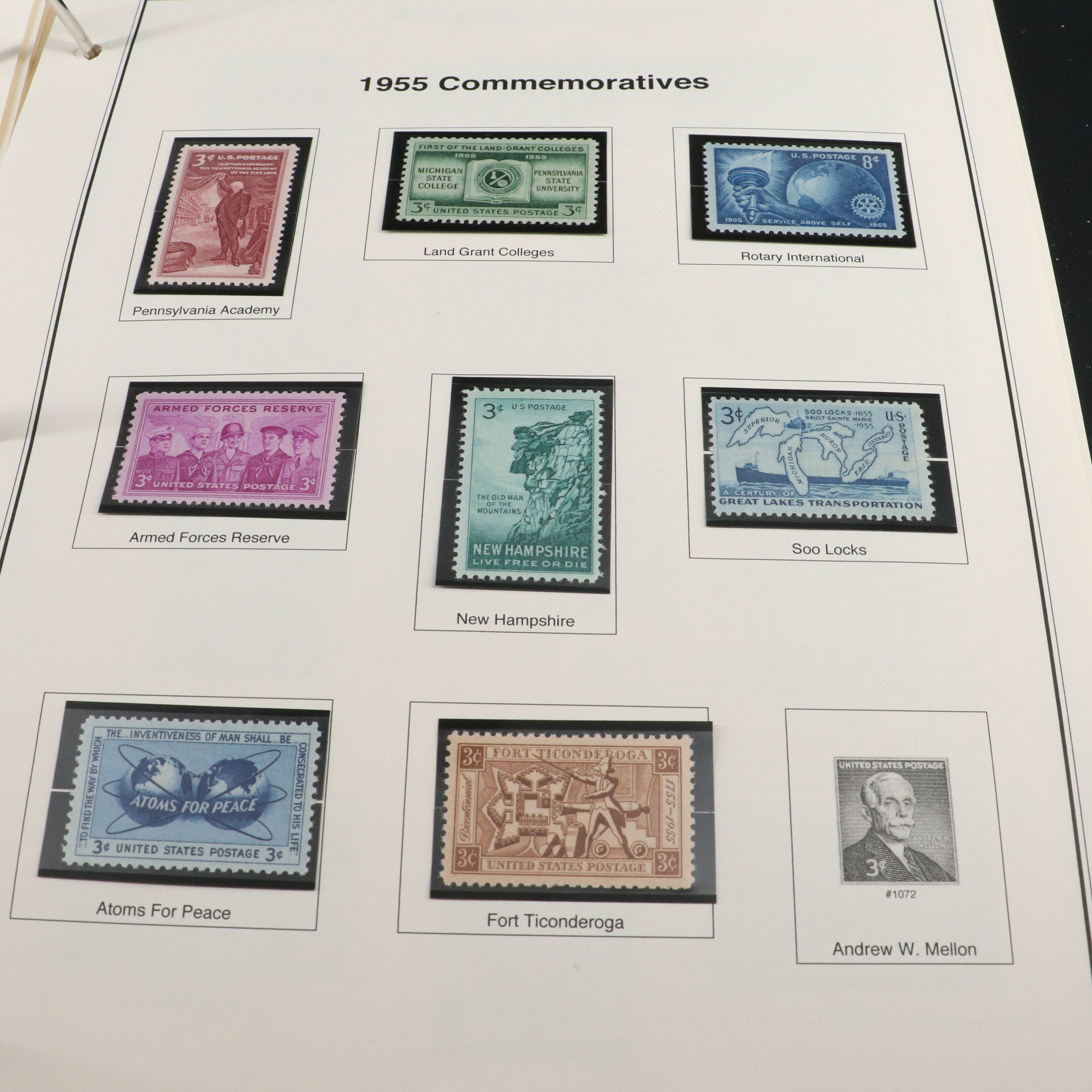 2 Stamp Albums with Mint Stamps, Moon Landing and 1950-1959 Commemorative Stamps