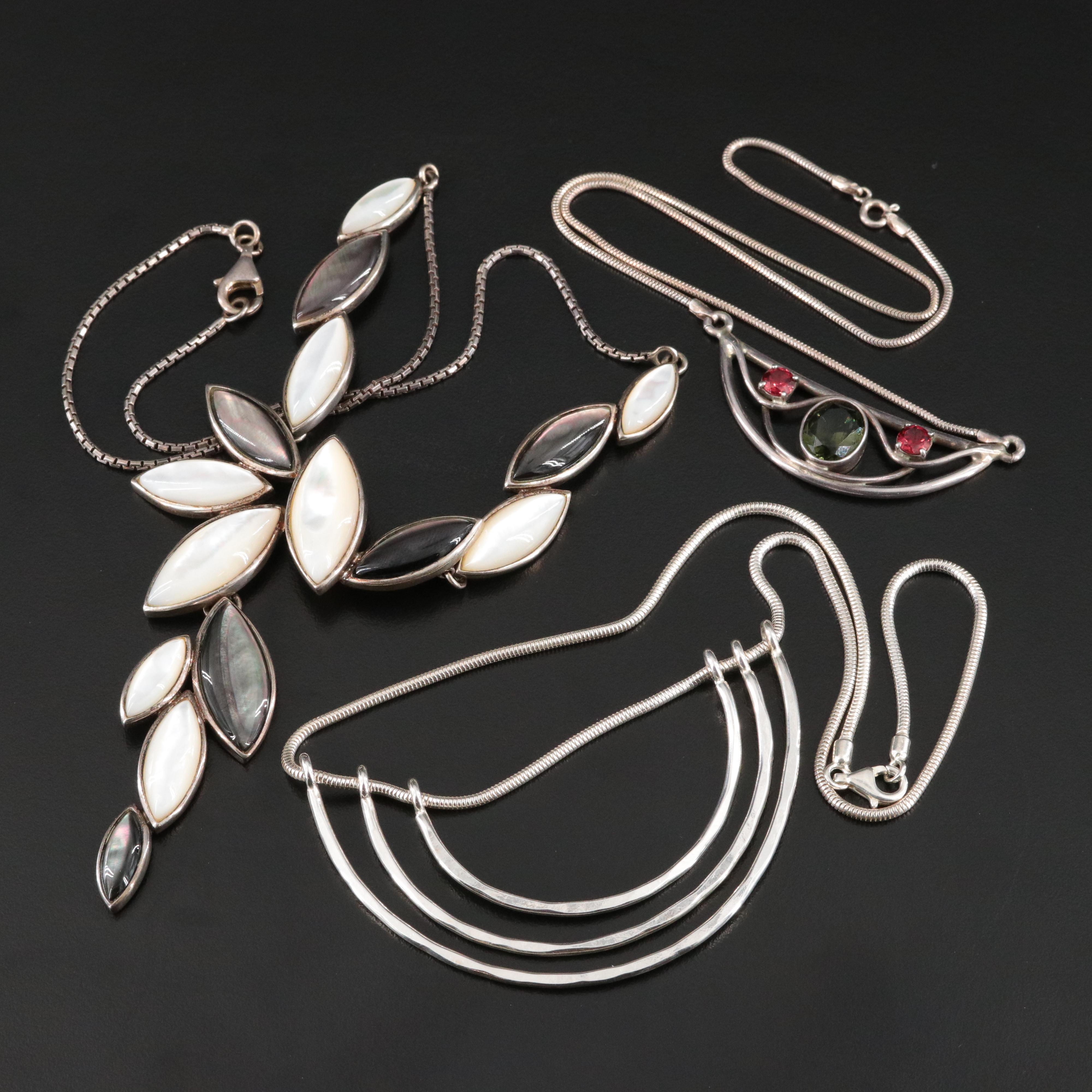 Sterling Mother-of-Pearl, Modavite and Garnet Necklace Selection