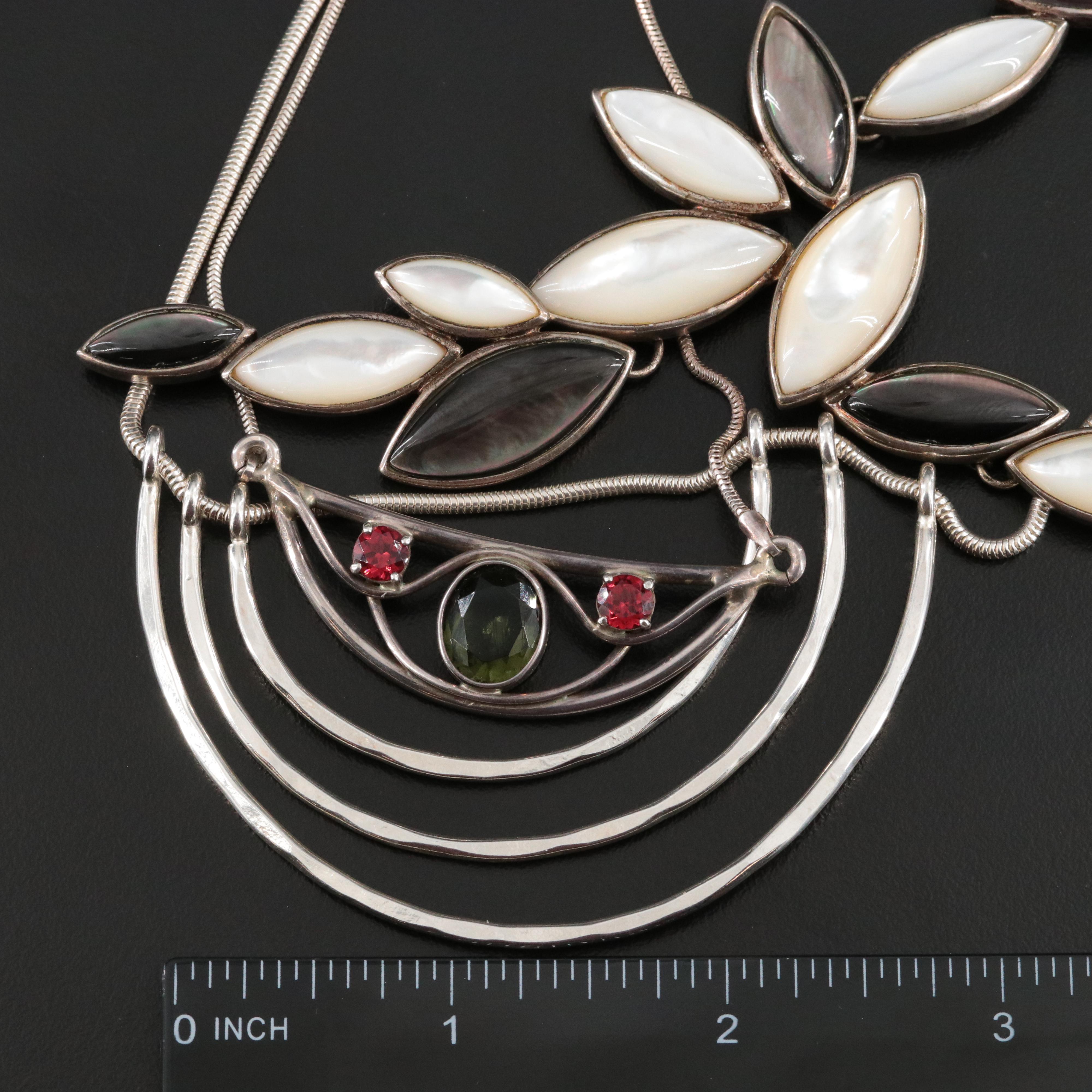 Sterling Mother-of-Pearl, Modavite and Garnet Necklace Selection