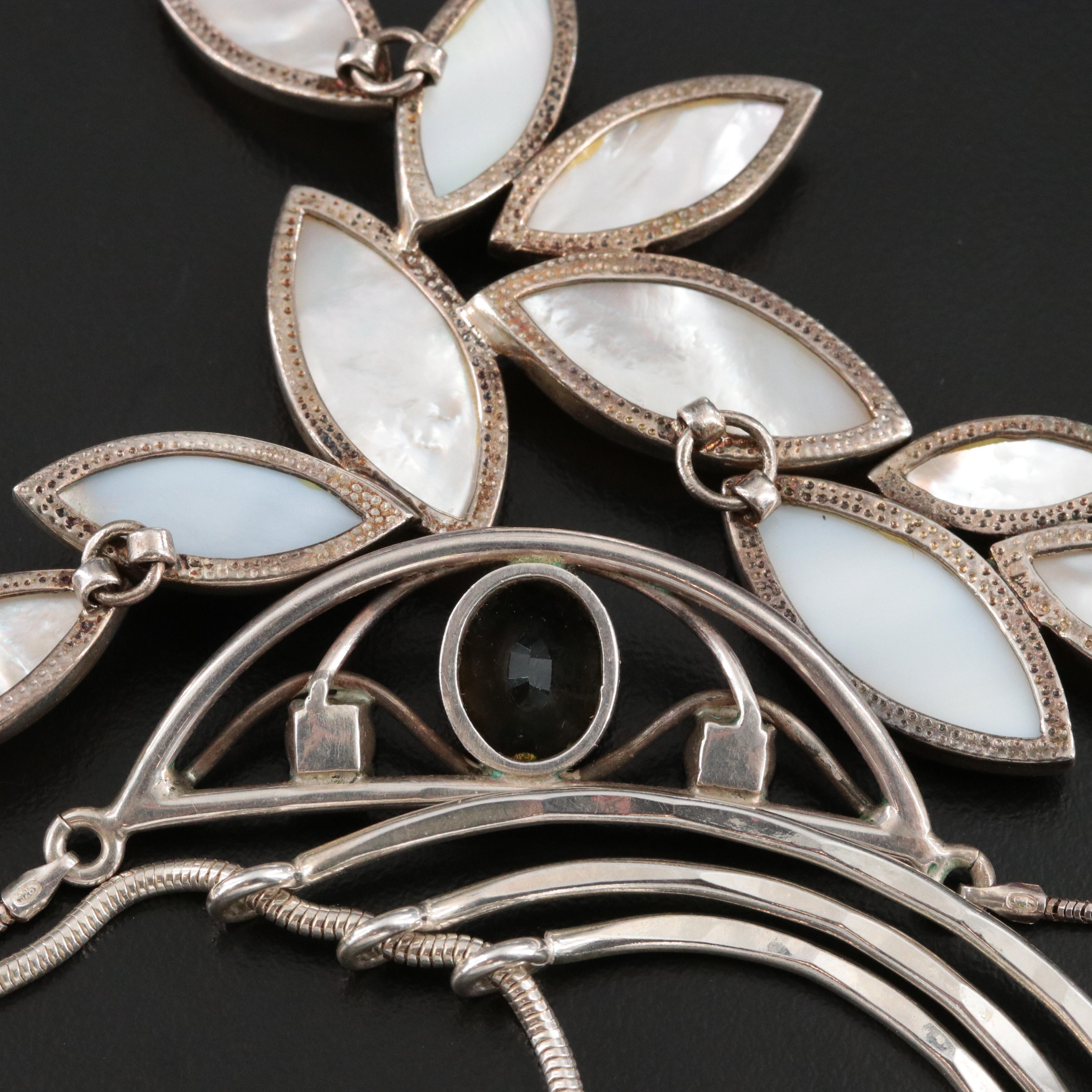 Sterling Mother-of-Pearl, Modavite and Garnet Necklace Selection