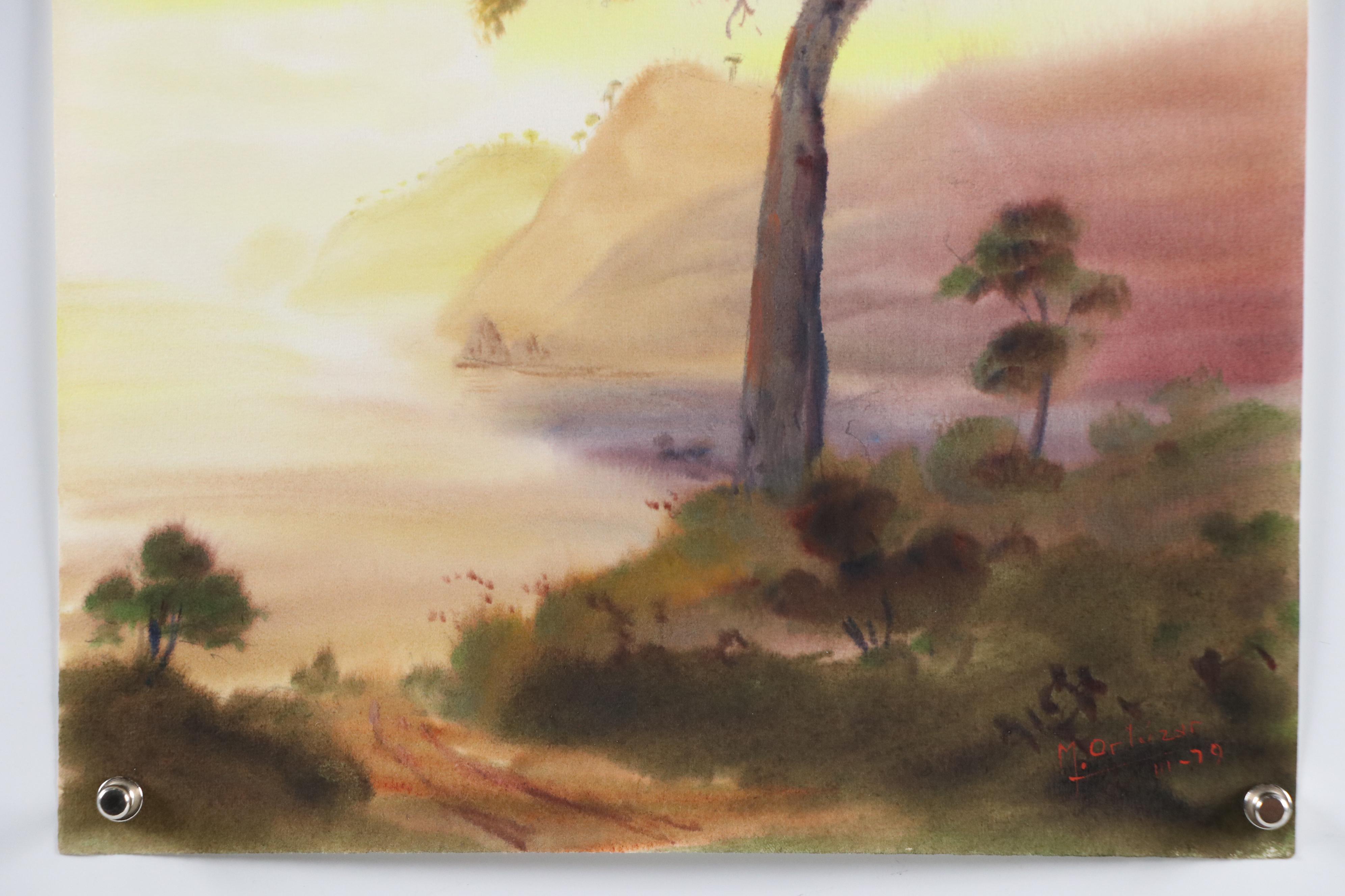 Mariano Ortuzar Chilean Landscape Watercolor Painting, 1979