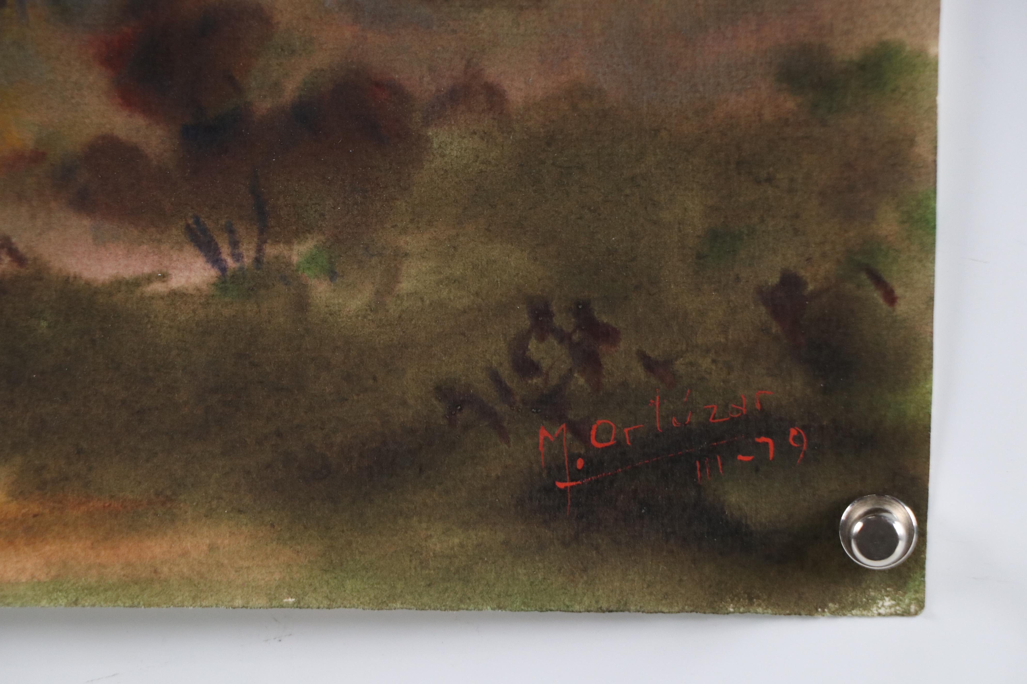 Mariano Ortuzar Chilean Landscape Watercolor Painting, 1979