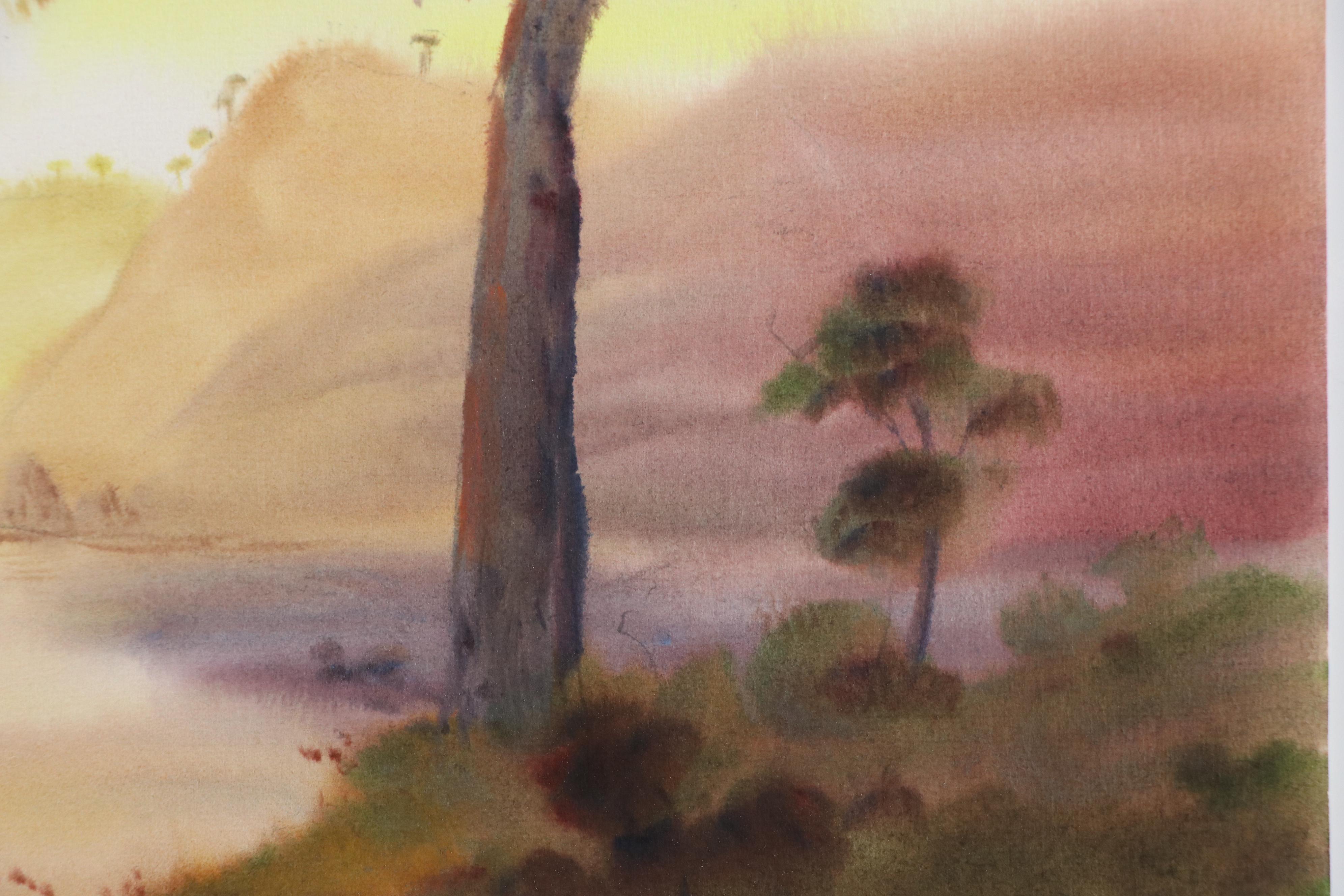 Mariano Ortuzar Chilean Landscape Watercolor Painting, 1979