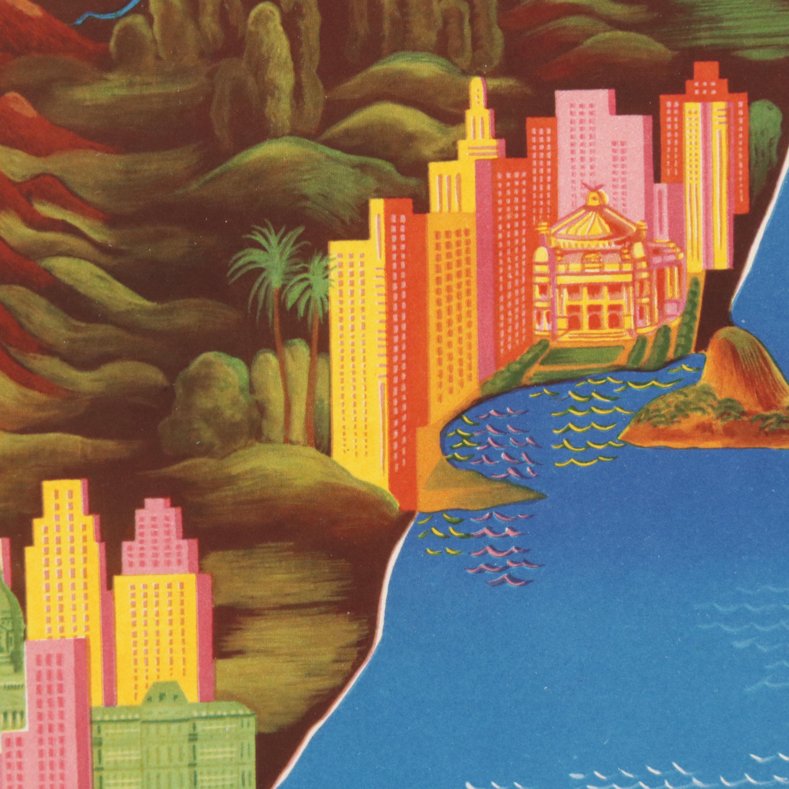 Air France Offset Lithograph "Amérique du Sud," Mid-20th Century