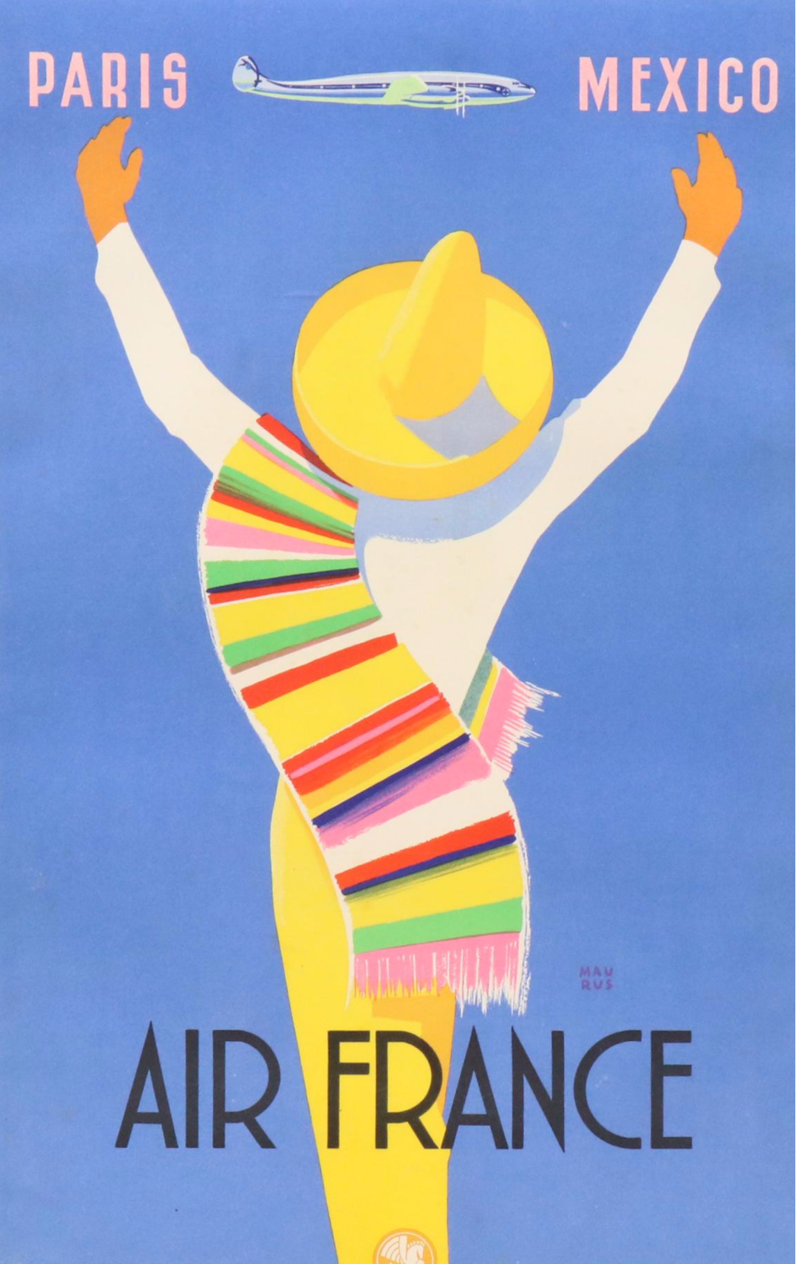 Air France Lithograph "Paris - Mexico" After Edmond Maurus, Mid-20th Century