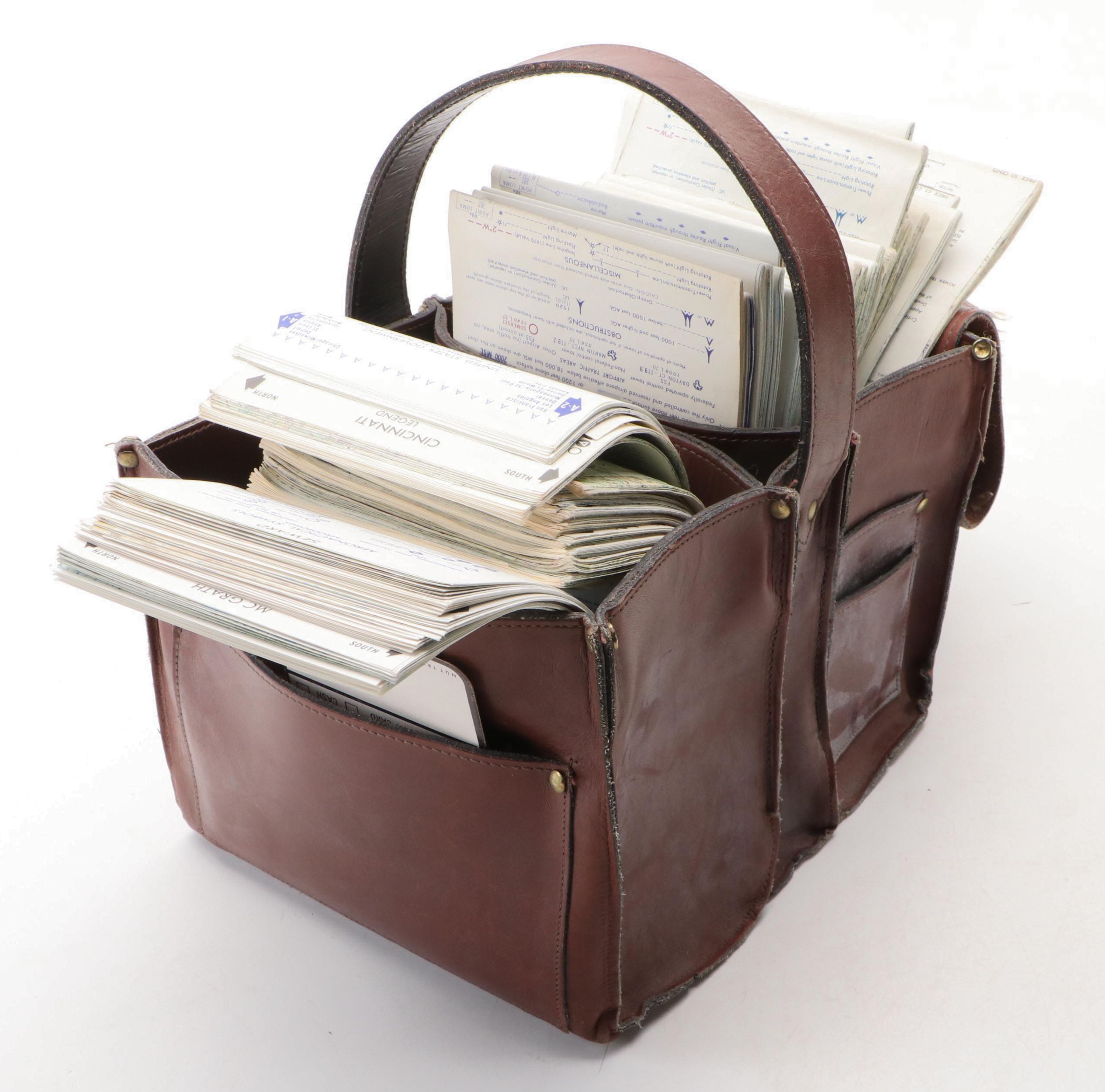Sectional Aeronautical Flight Charts in Leather Bag