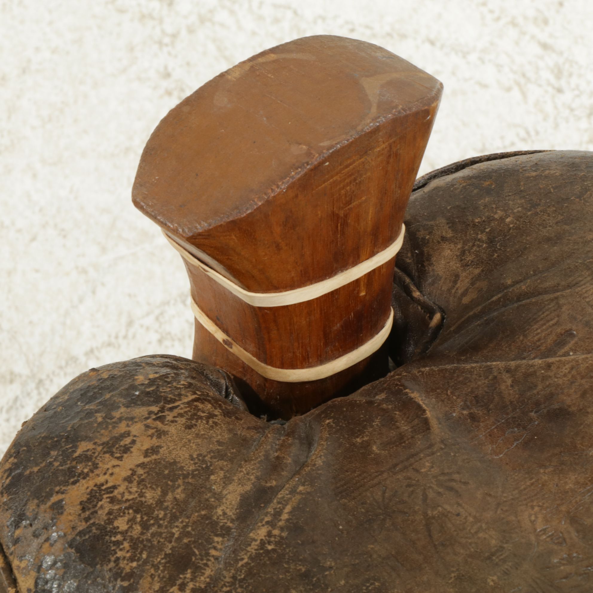 Rustic Camel Saddle Style Footstool with Leather Cushion