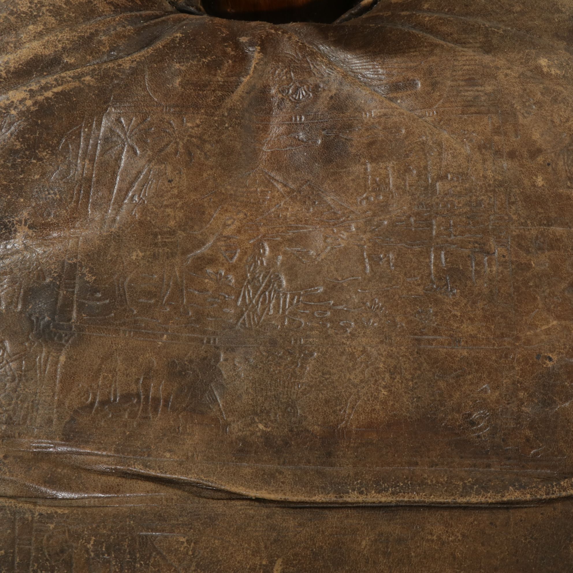 Rustic Camel Saddle Style Footstool with Leather Cushion