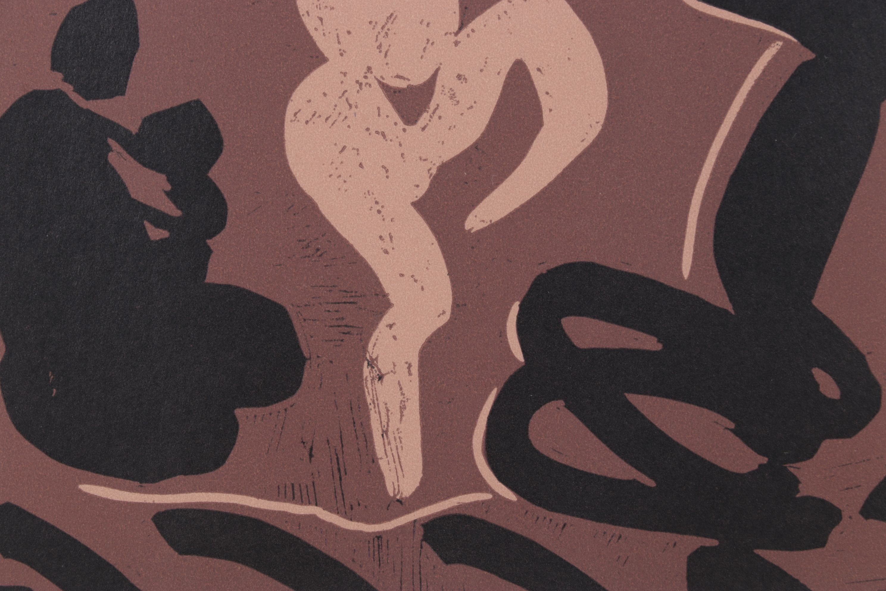 Pablo Picasso Linoleum Cut "Mother and Child With Dancer and Flute Player"