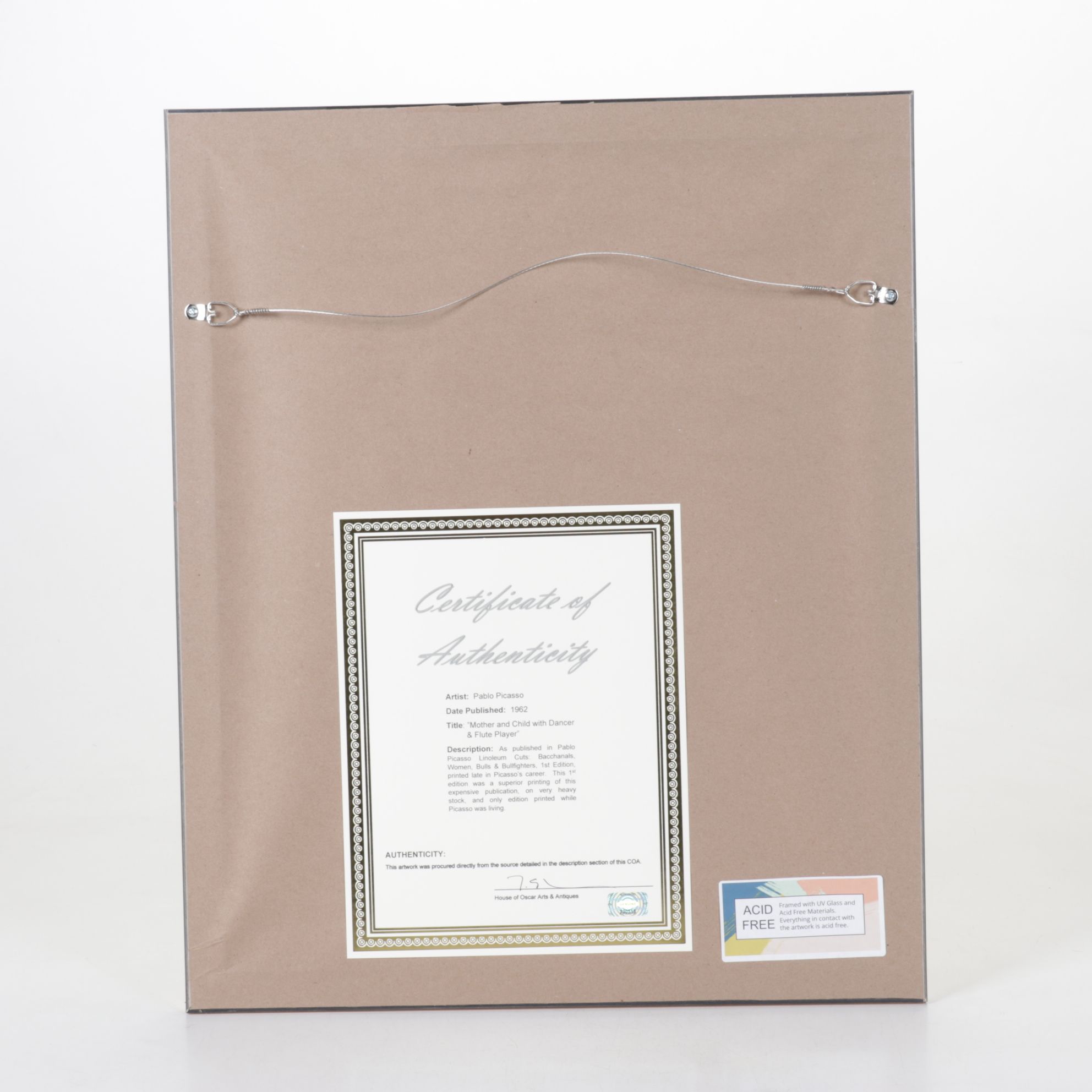 Pablo Picasso Linoleum Cut "Mother and Child With Dancer and Flute Player"