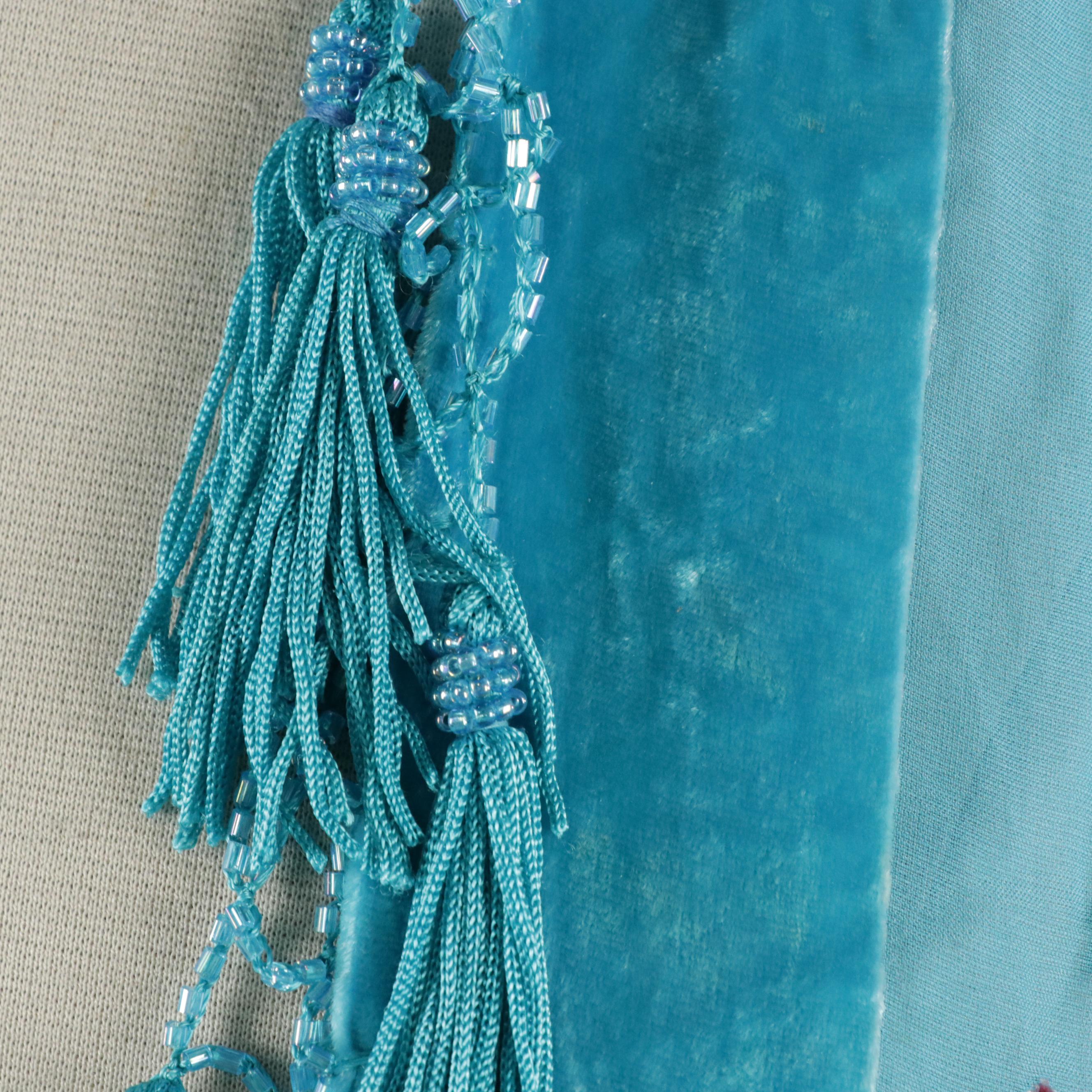 Suzanne Somers Collection Bead Embellished Floral Silk Rayon Tassel Kimono