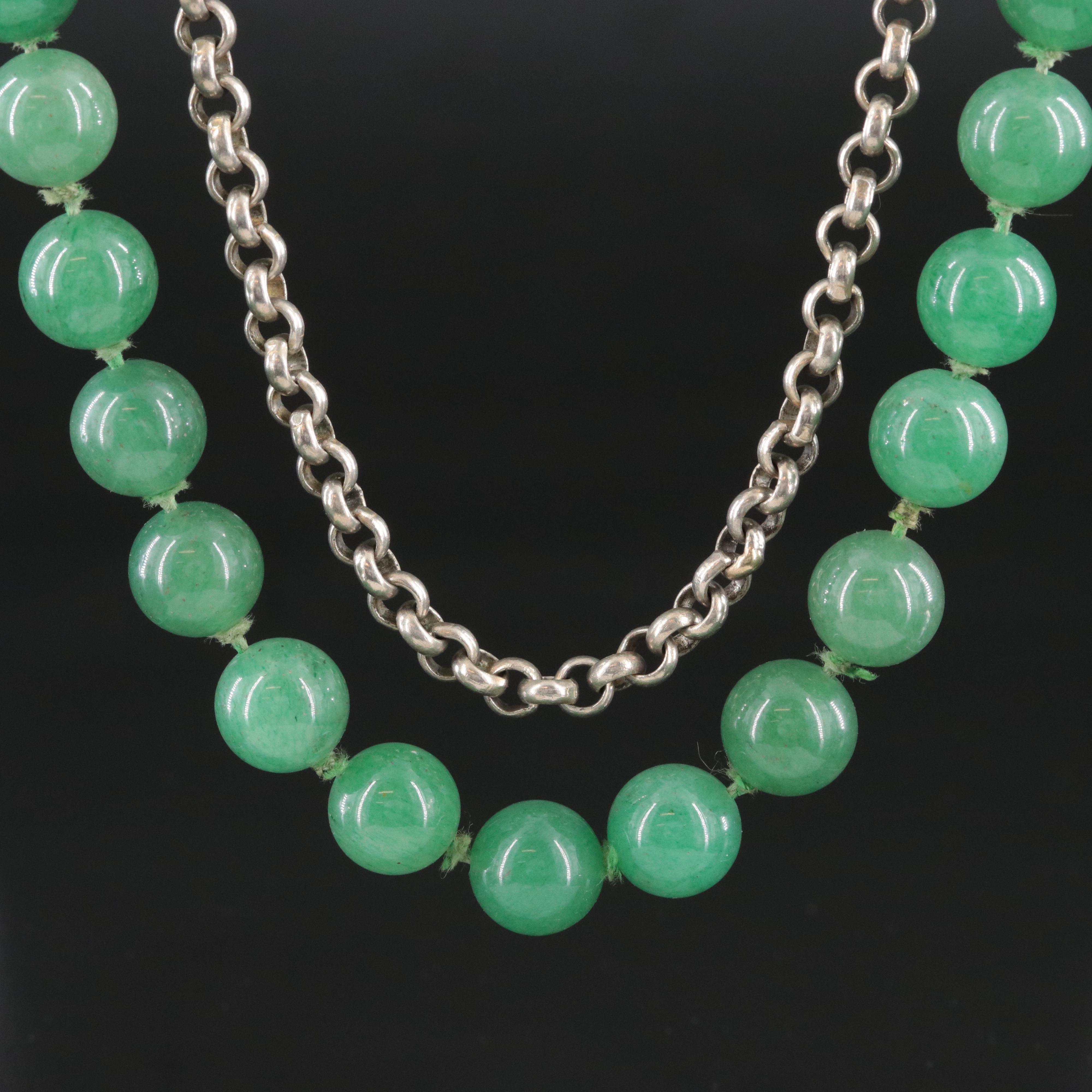 Cable Link Chain and Aventurine Bead Necklace