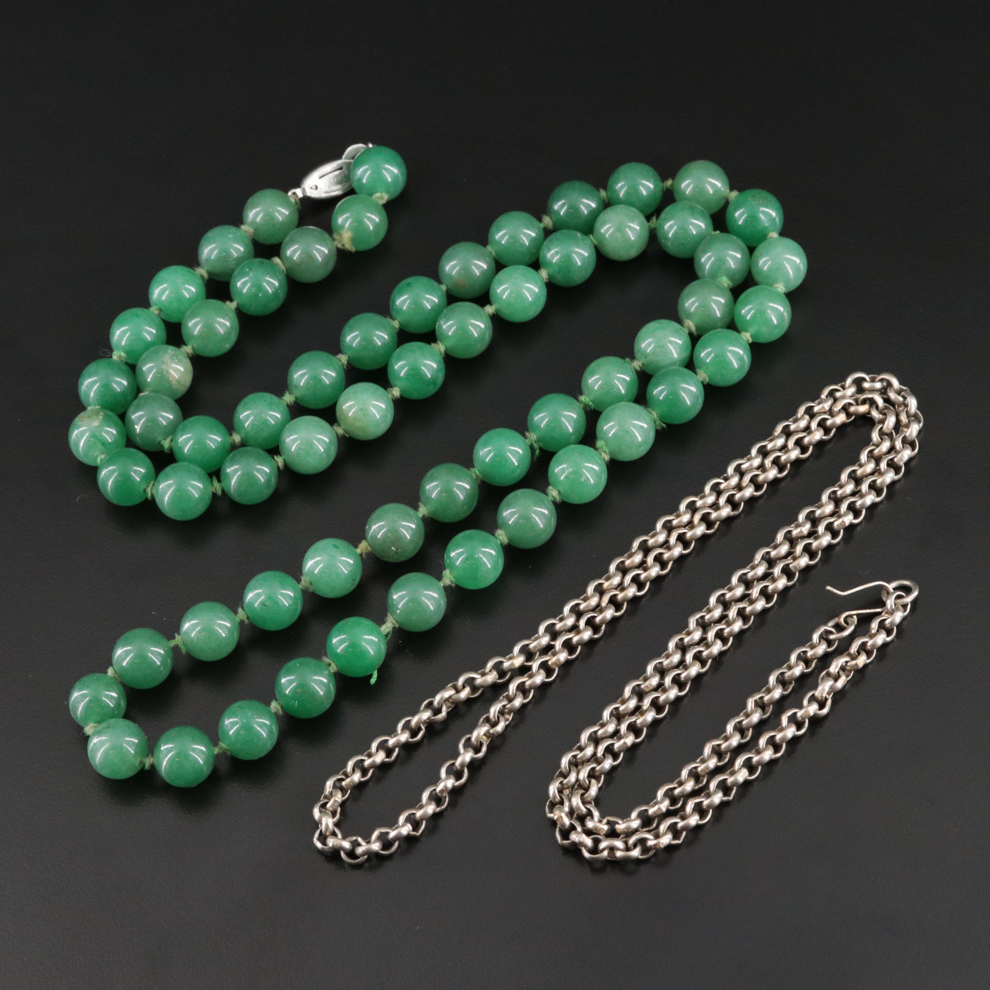 Cable Link Chain and Aventurine Bead Necklace