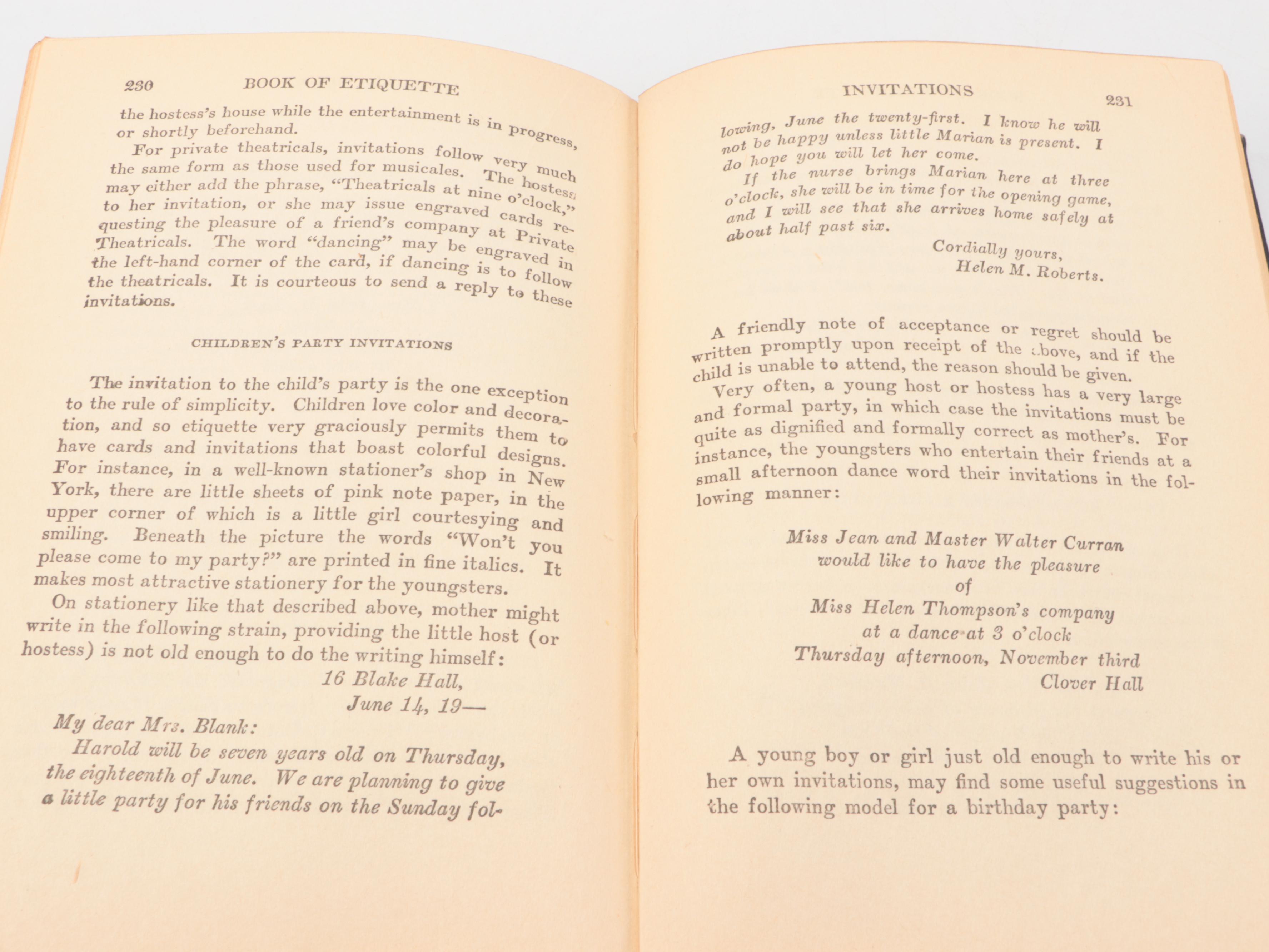 Illustrated "Book of Etiquette" Two-Volume Set by Lillian Eichler, 1922