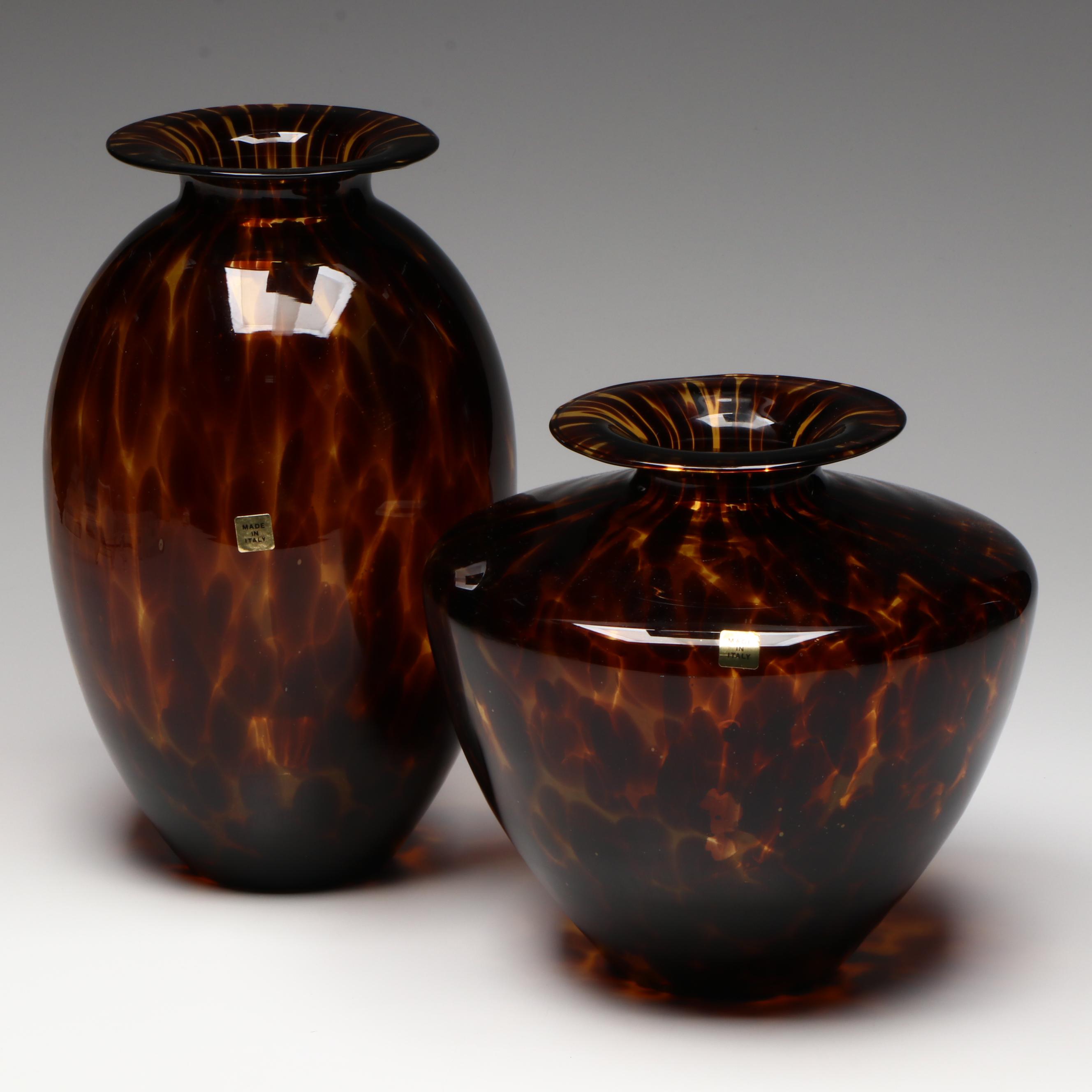 Italian Turtle Shell Pattern Art Glass Vases
