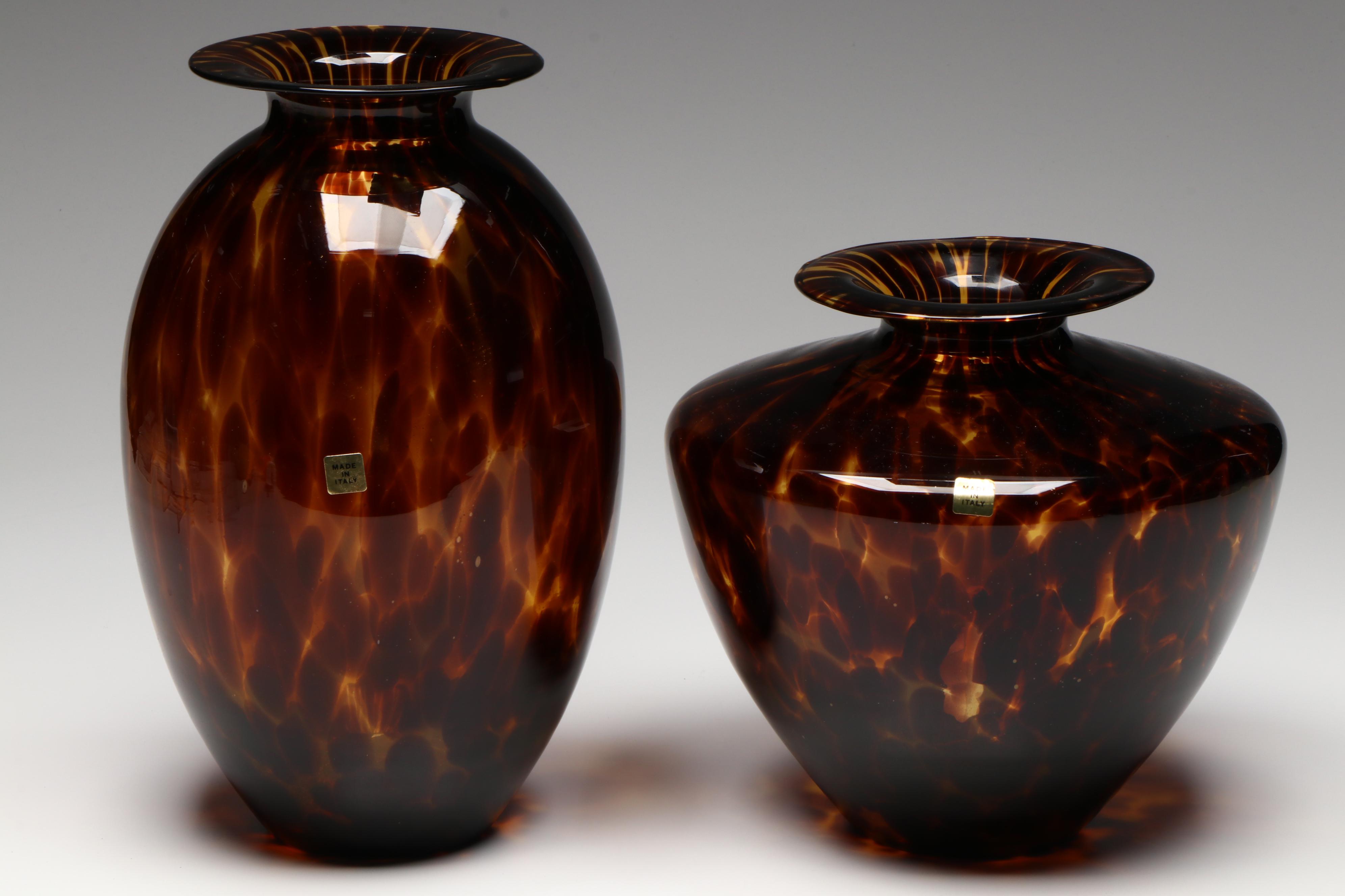 Italian Turtle Shell Pattern Art Glass Vases