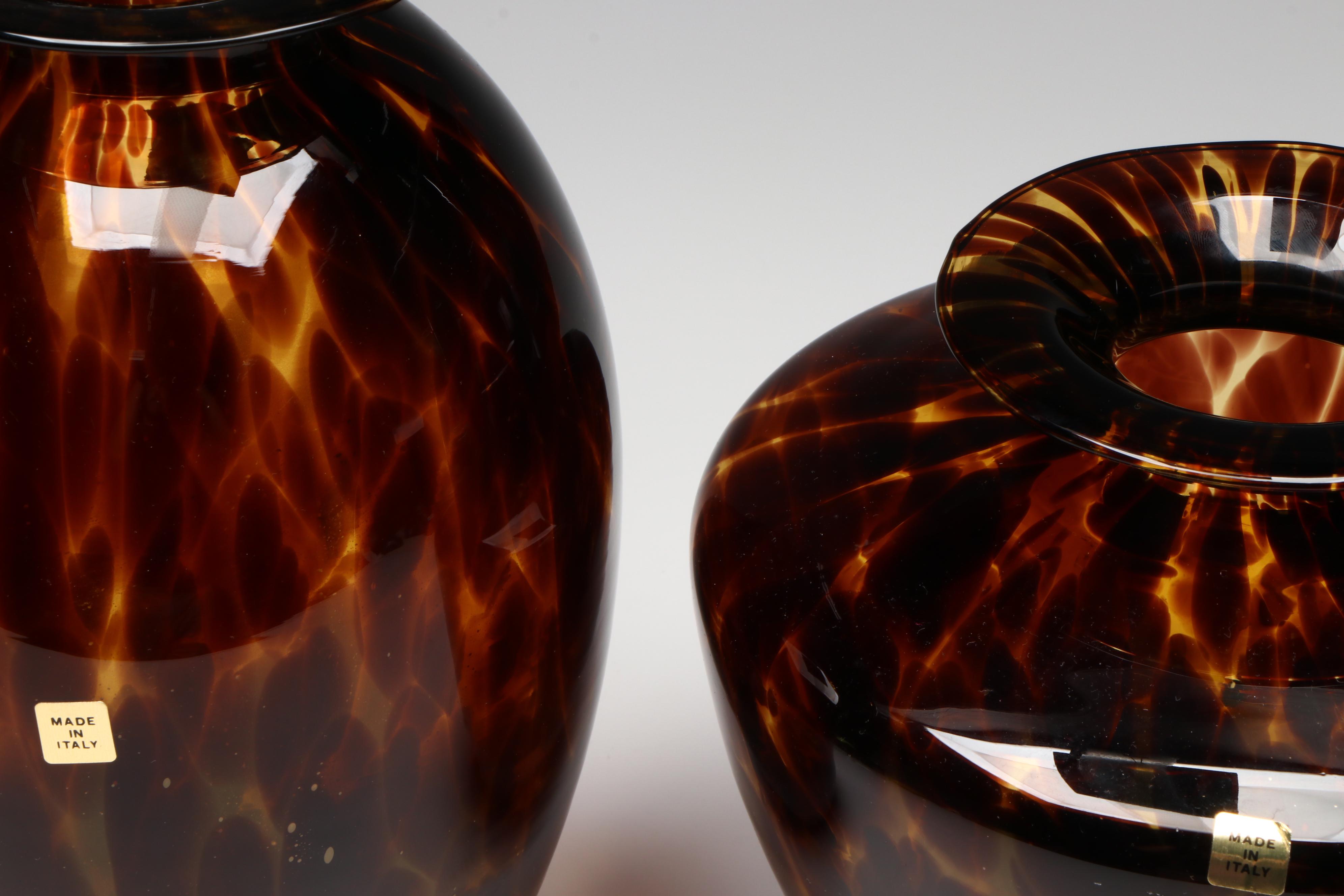 Italian Turtle Shell Pattern Art Glass Vases