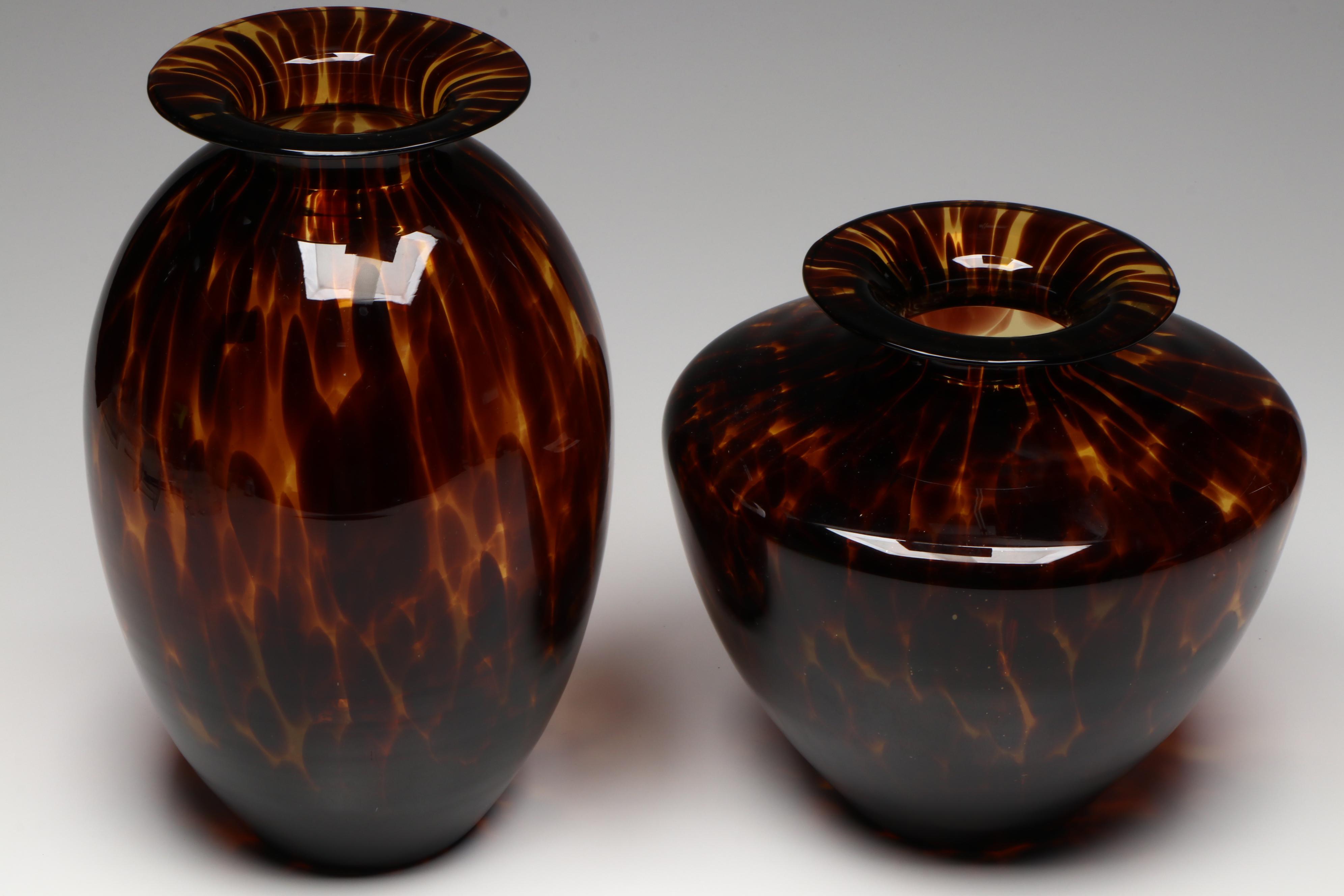 Italian Turtle Shell Pattern Art Glass Vases