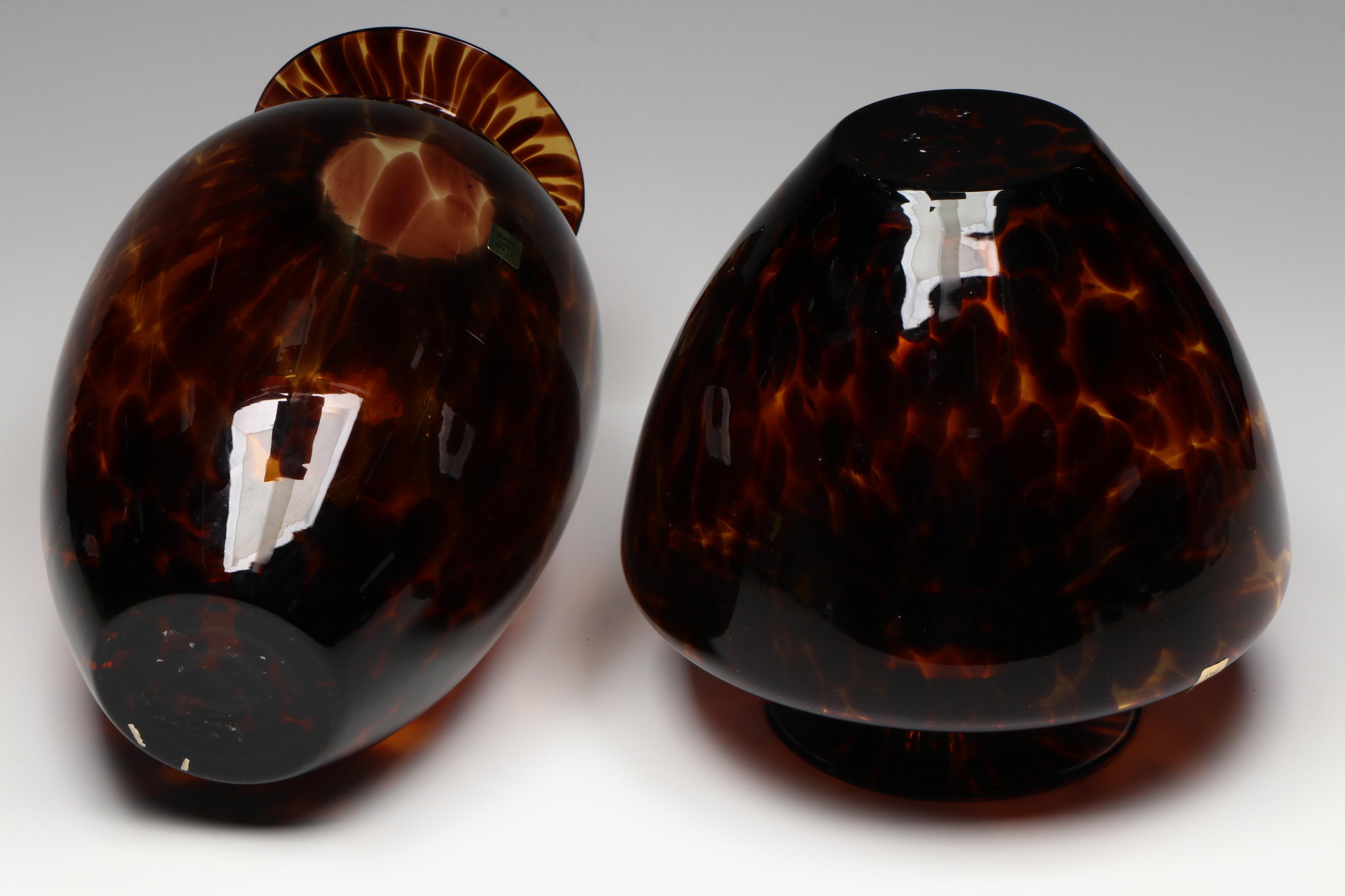 Italian Turtle Shell Pattern Art Glass Vases