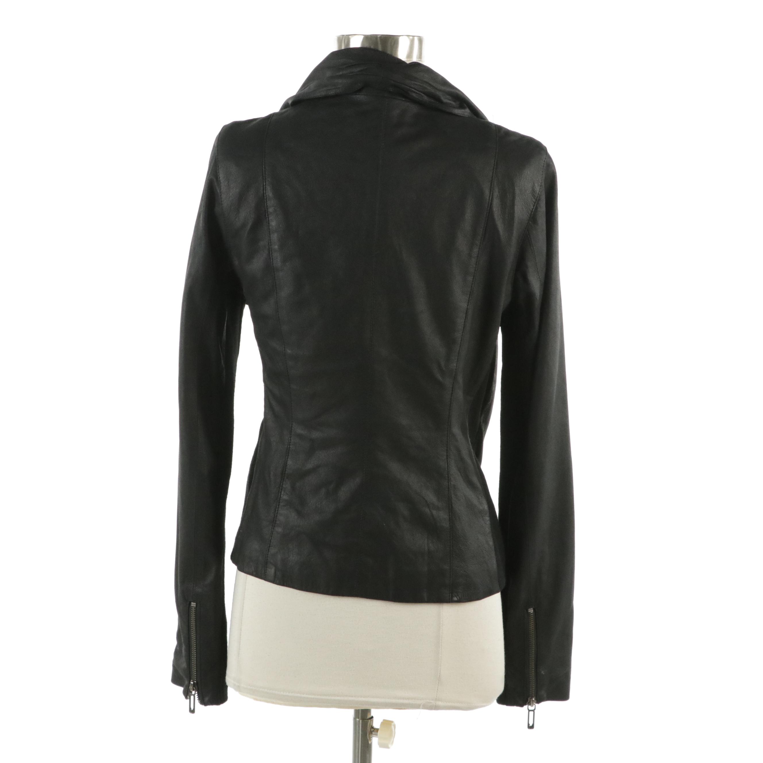 Vince. Black Leather and Ribbed Knit Jacket