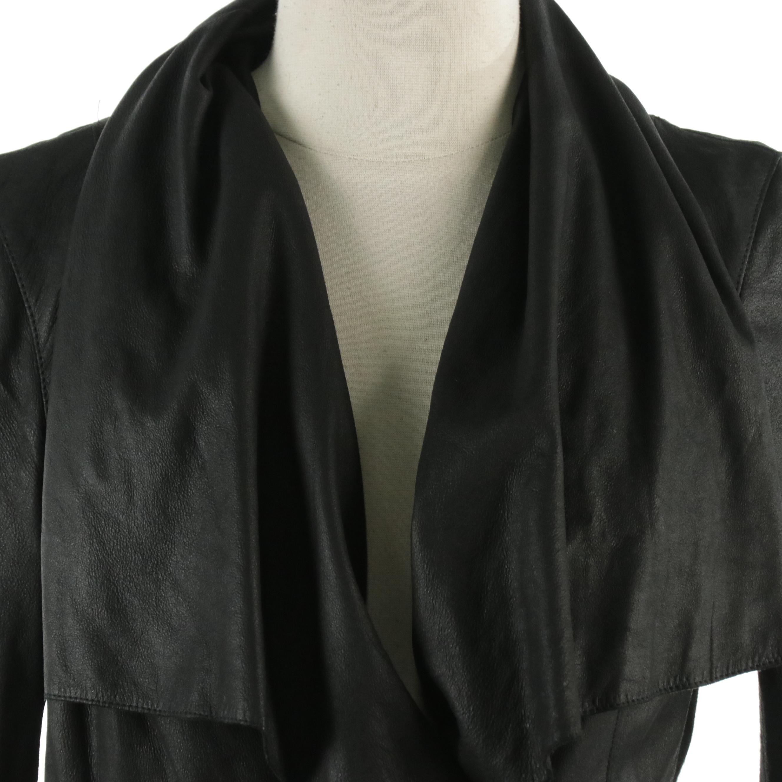 Vince. Black Leather and Ribbed Knit Jacket