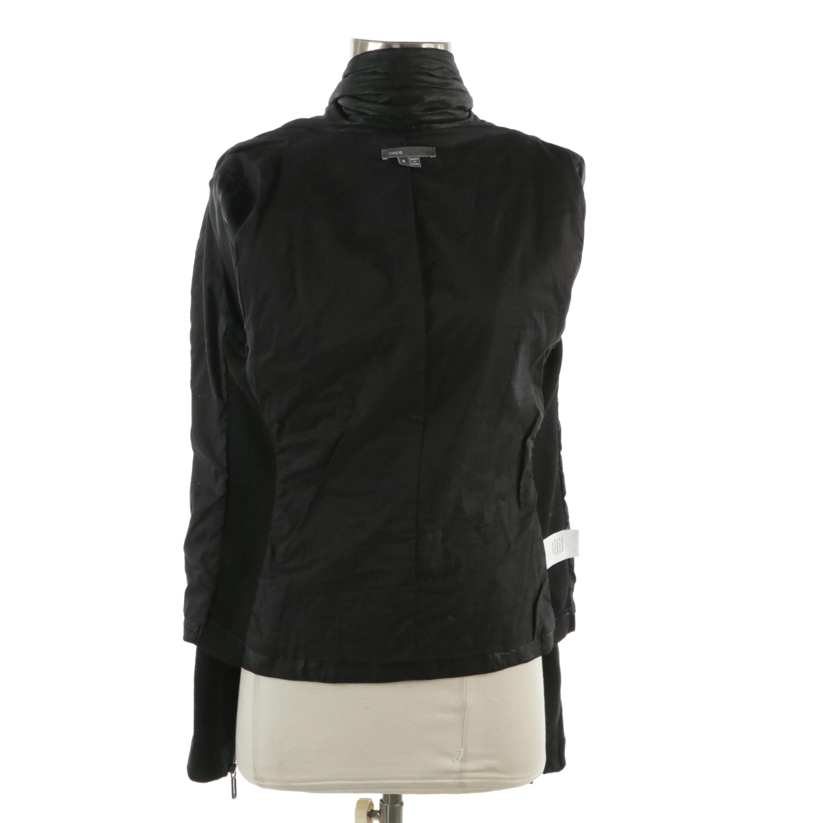 Vince. Black Leather and Ribbed Knit Jacket
