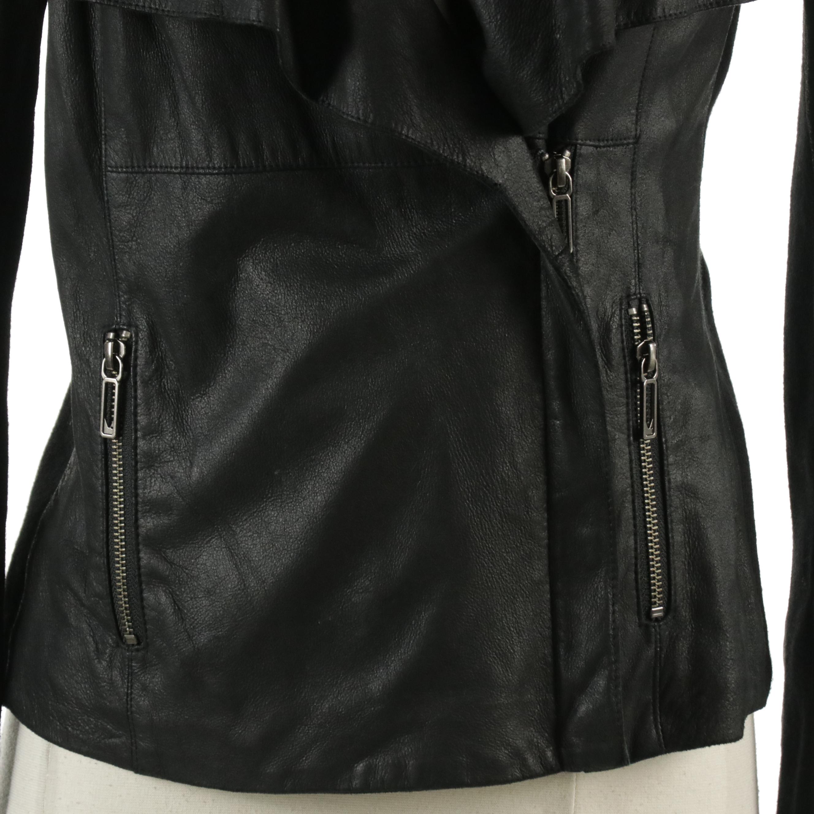 Vince. Black Leather and Ribbed Knit Jacket