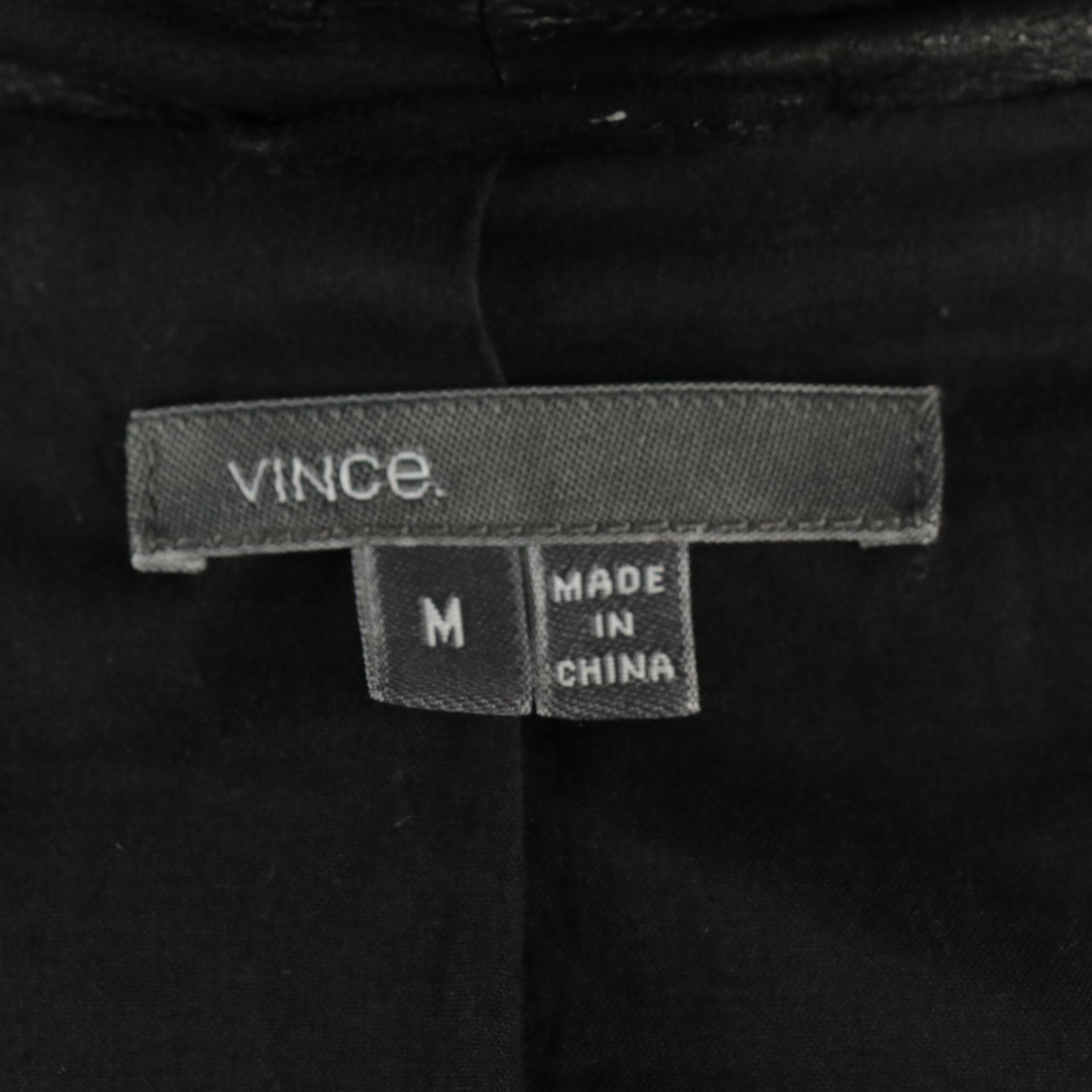 Vince. Black Leather and Ribbed Knit Jacket