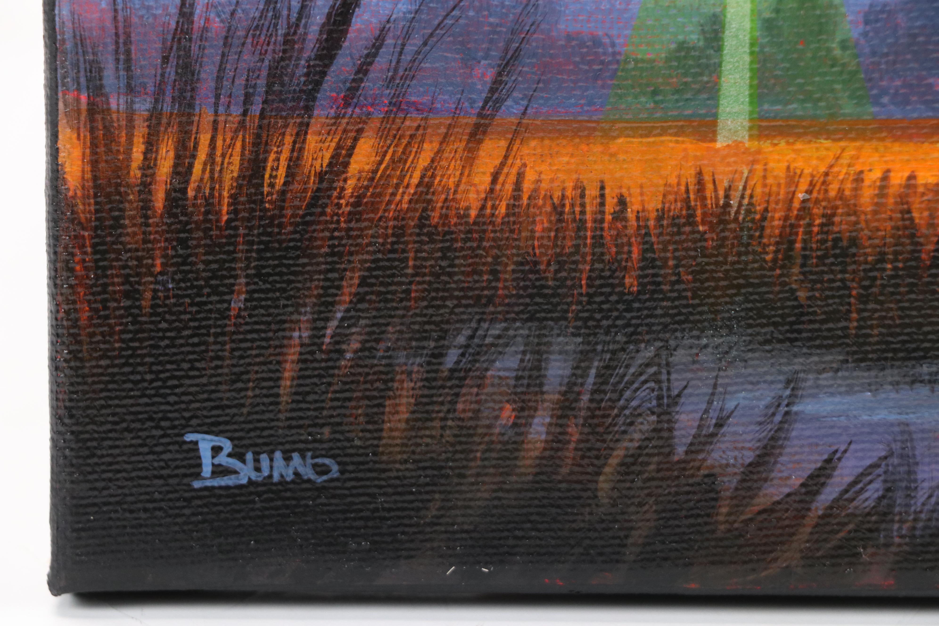 Doug "Bumo" Johnpeer Landscape Oil Painting with UFOs "Crop Circles," 2025
