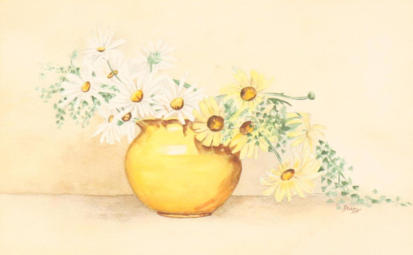 Still Life With Daisies Watercolor Painting
