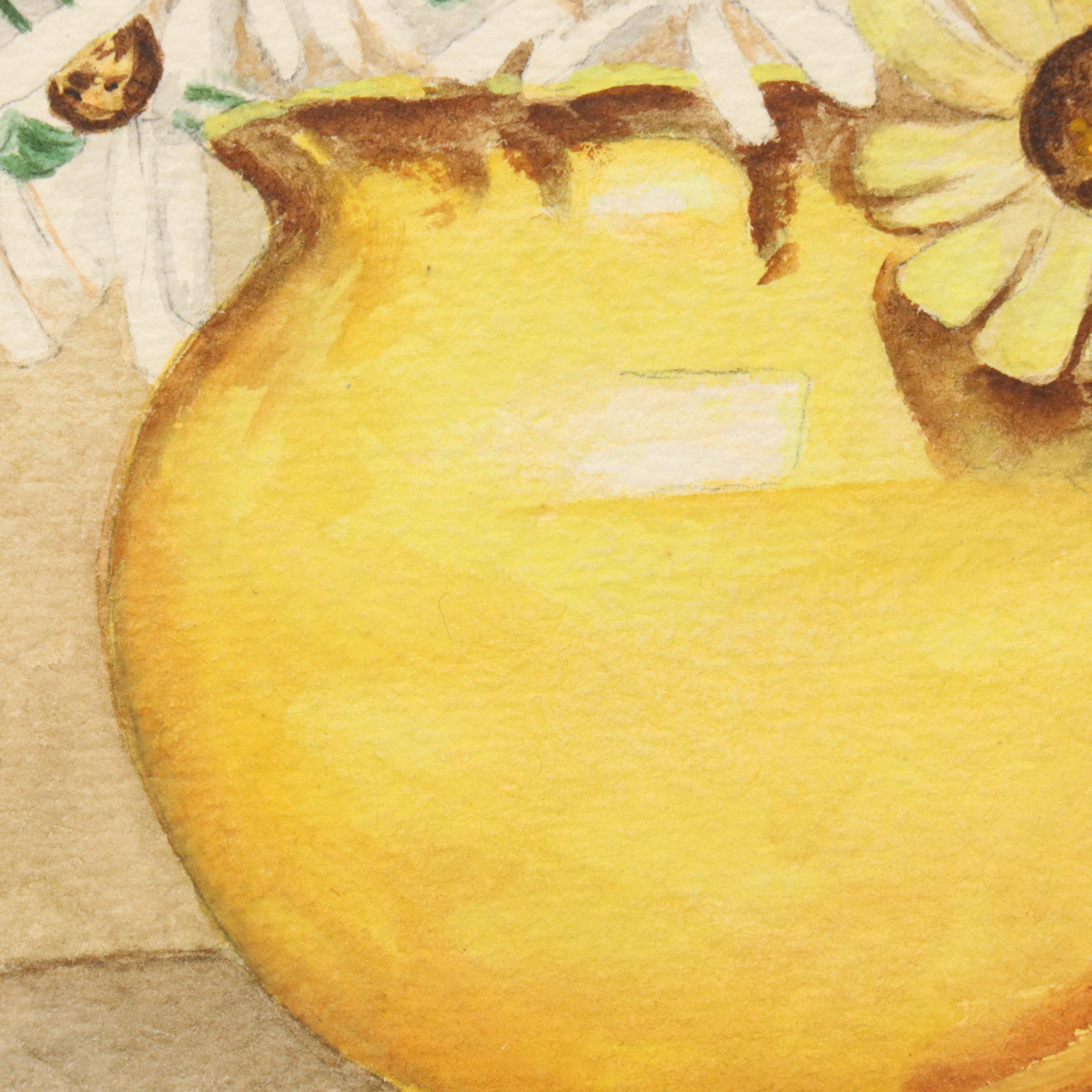 Still Life With Daisies Watercolor Painting
