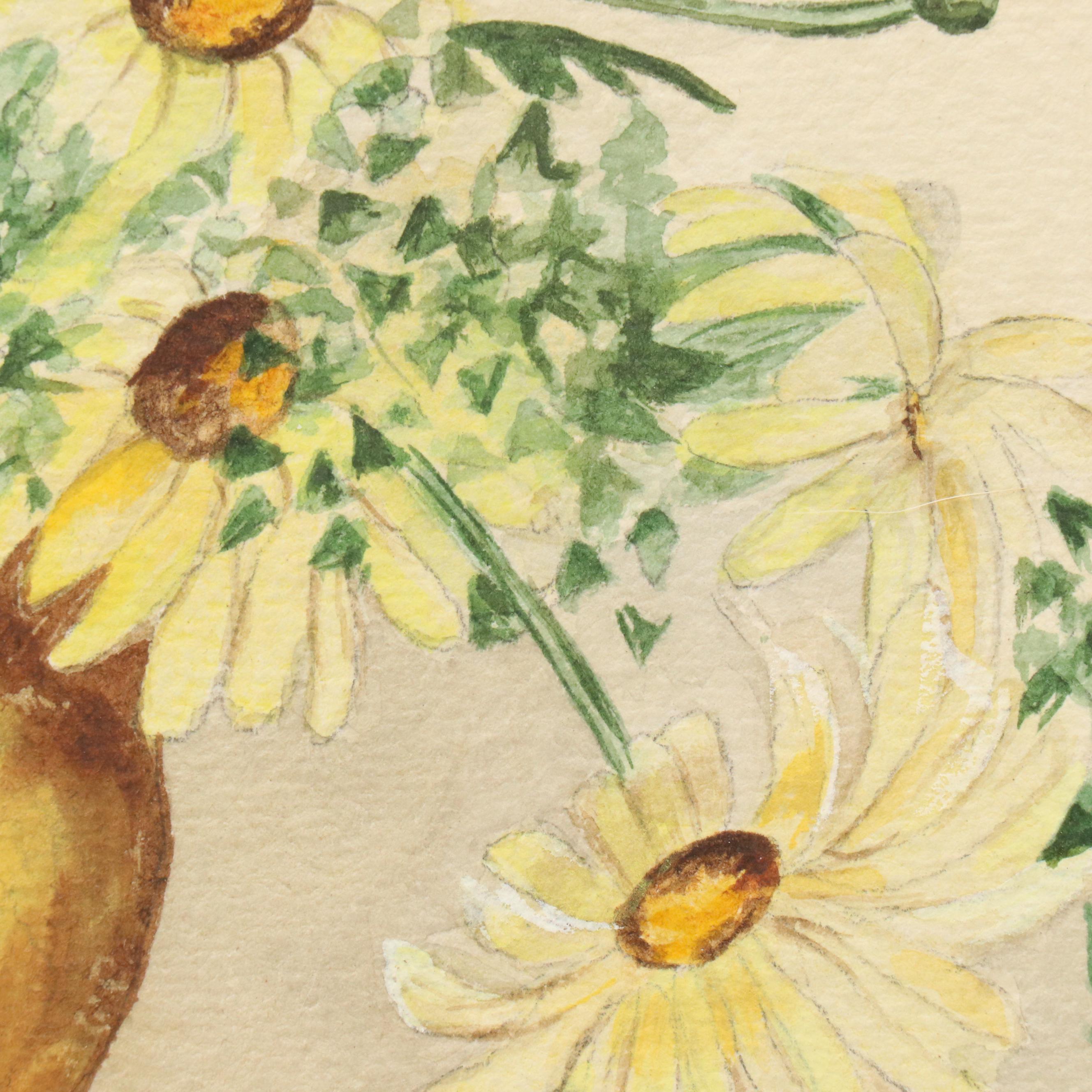Still Life With Daisies Watercolor Painting