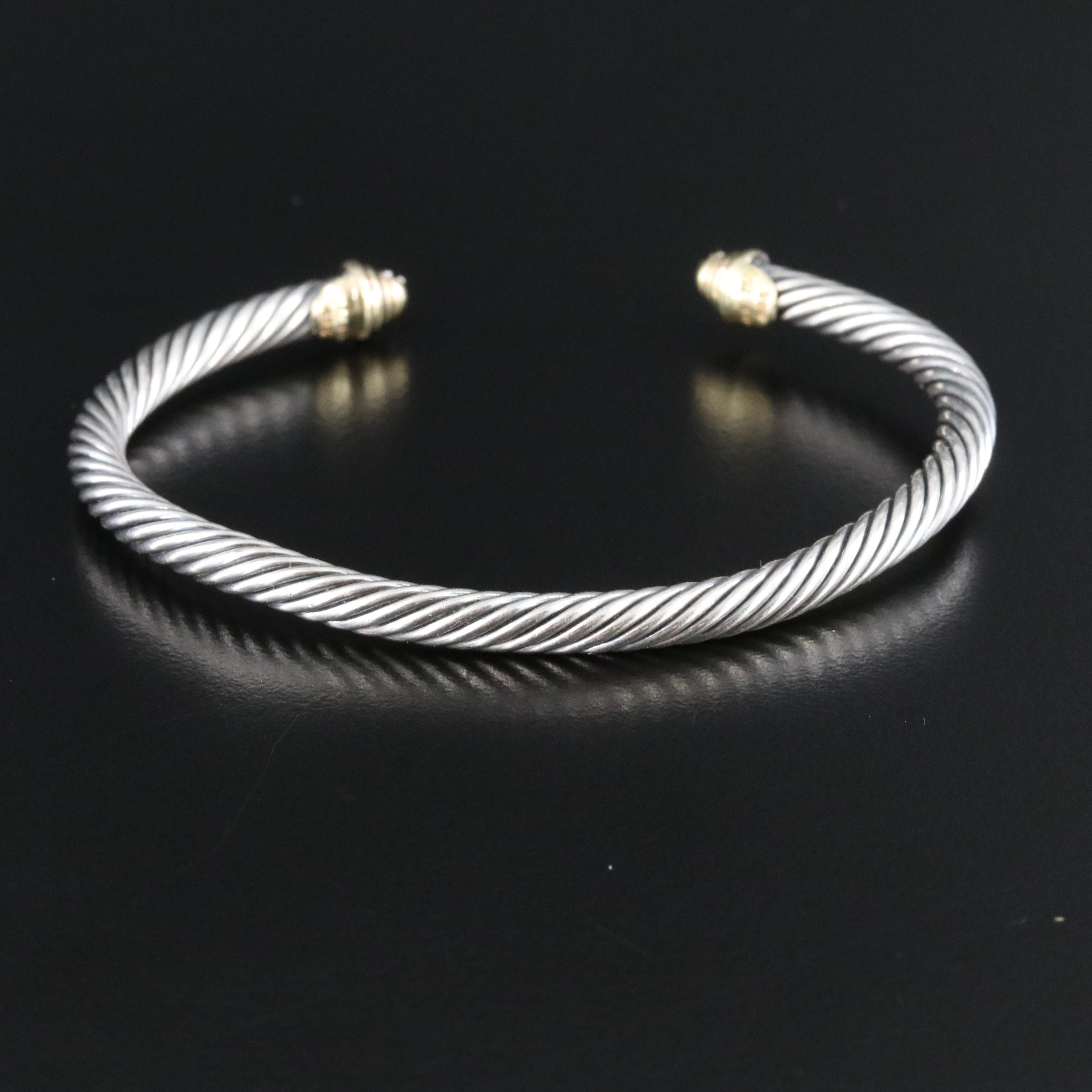 David Yurman Classic Cable Sterling 0.09 CTW Diamond Cuff with 18K Accents